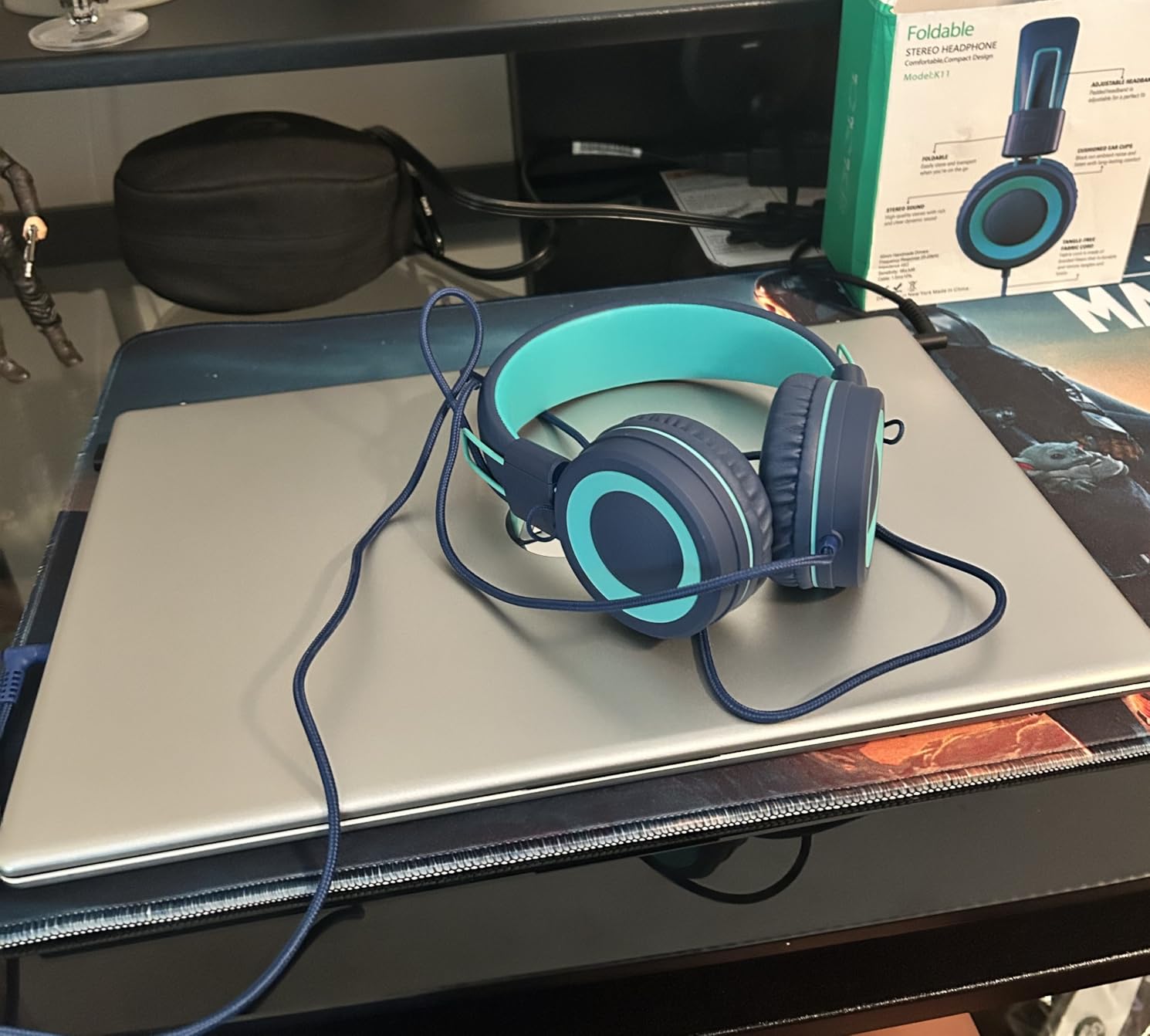 Kids Headphones - noot products K11 Foldable Stereo Tangle-Free 3.5mm Jack Wired Cord On-Ear Headset for Children/Teens/Boys/Girls/Smartphones/School/Kindle/Airplane Travel/Plane/Tablet (Navy/Teal) - Customer Photo 1