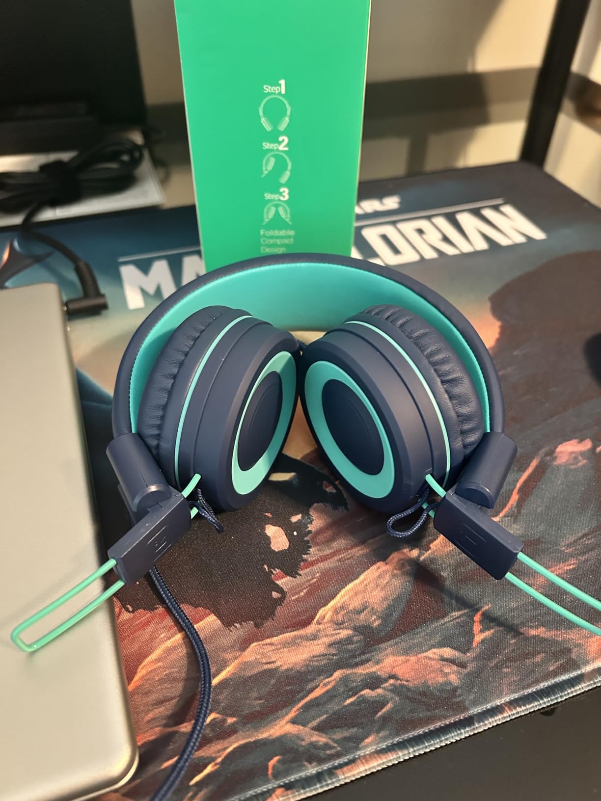 Kids Headphones - noot products K11 Foldable Stereo Tangle-Free 3.5mm Jack Wired Cord On-Ear Headset for Children/Teens/Boys/Girls/Smartphones/School/Kindle/Airplane Travel/Plane/Tablet (Navy/Teal) - Customer Photo 2