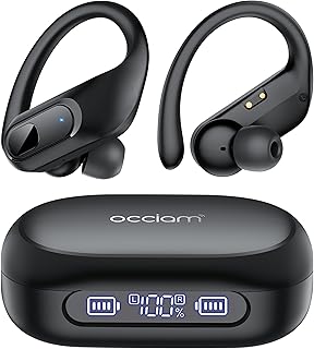 occiam Active Noise Cancelling Wireless Earbuds Bluetooth Headphones Ear Buds 96Hrs Playback Clear Call Waterproof Earphones with Ear Hook Microphones for Sport Running Exercising Black - occiam