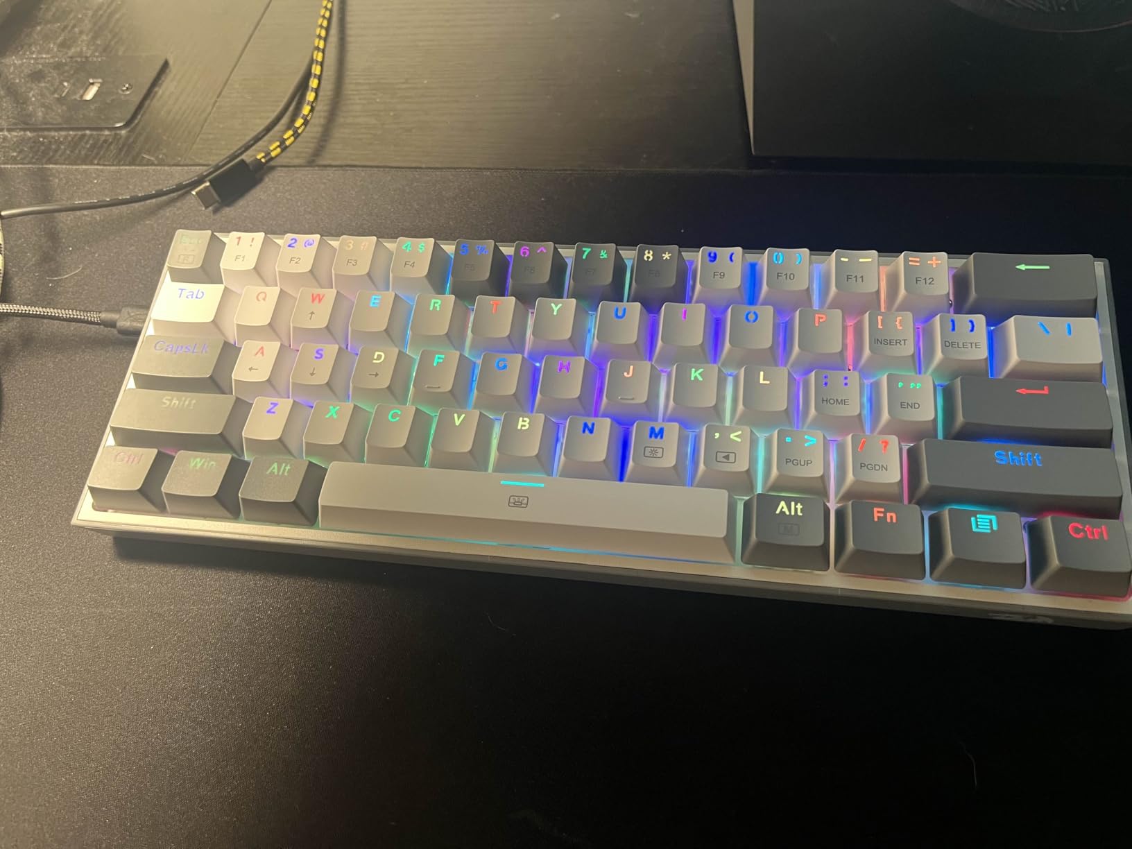 Redragon K617 Fizz 60% Wired RGB Gaming Keyboard, 61 Keys Hot-Swap Compact Mechanical Keyboard w/White and Grey Color Keycaps, Linear Red Switch, Pro Driver/Software Supported customer photo 1