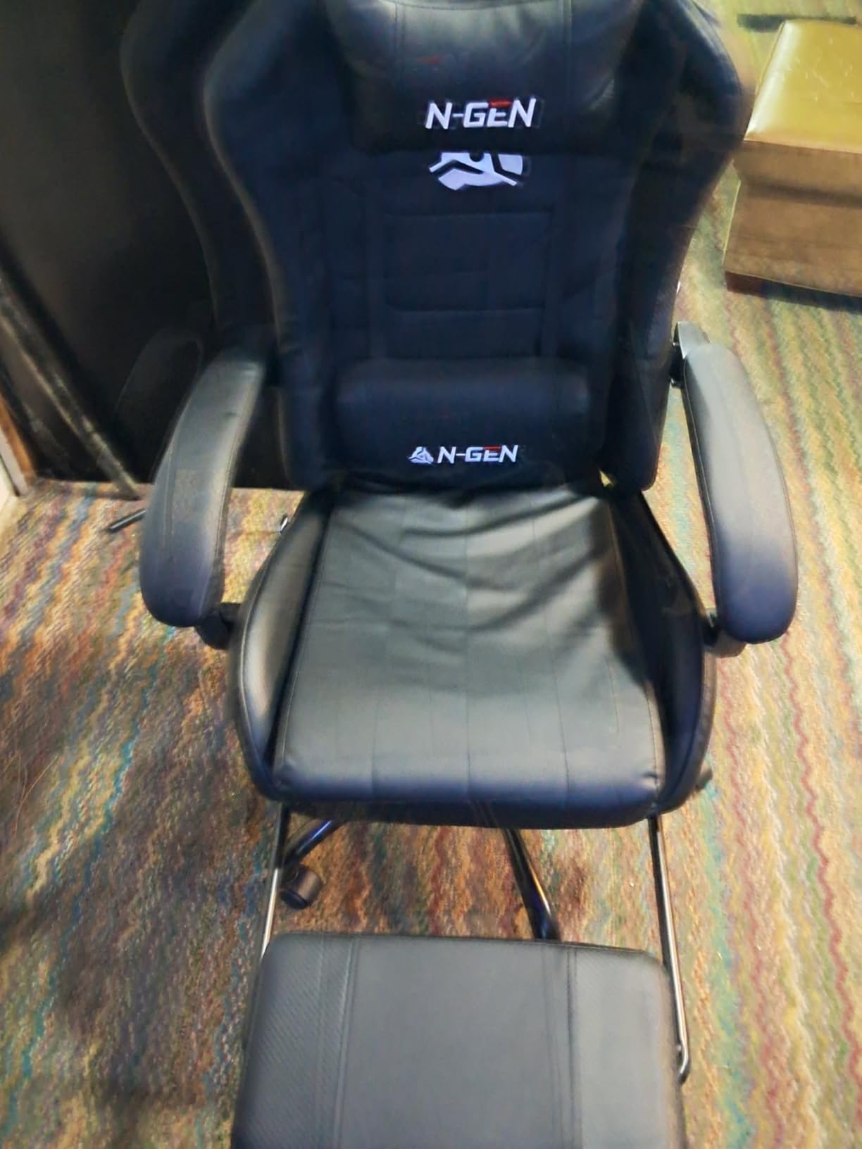 N-GEN GAMING Video Gaming Chair with Footrest Lumbar Support for Home Office High Back Recliner Height Adjustable Ergonomic Comfy Leather Computer Desk Chair (Black) customer photo 1