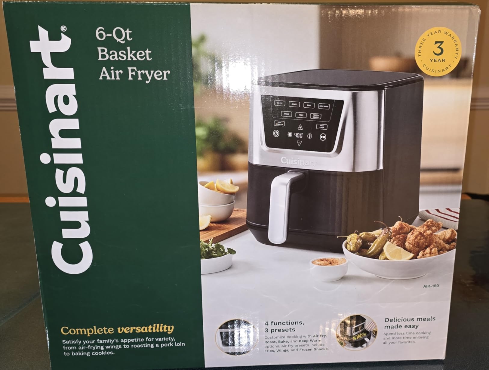 Cuisinart Air Fryer, Large 6-Quart Basket with 4 Cooking Functions to Air Fry, Bake, Roast, and Keep Warm, 3 Presets, PFAS-Free, Dishwasher-Safe Parts, AIR-180, Black & Stainless Steel customer photo 2