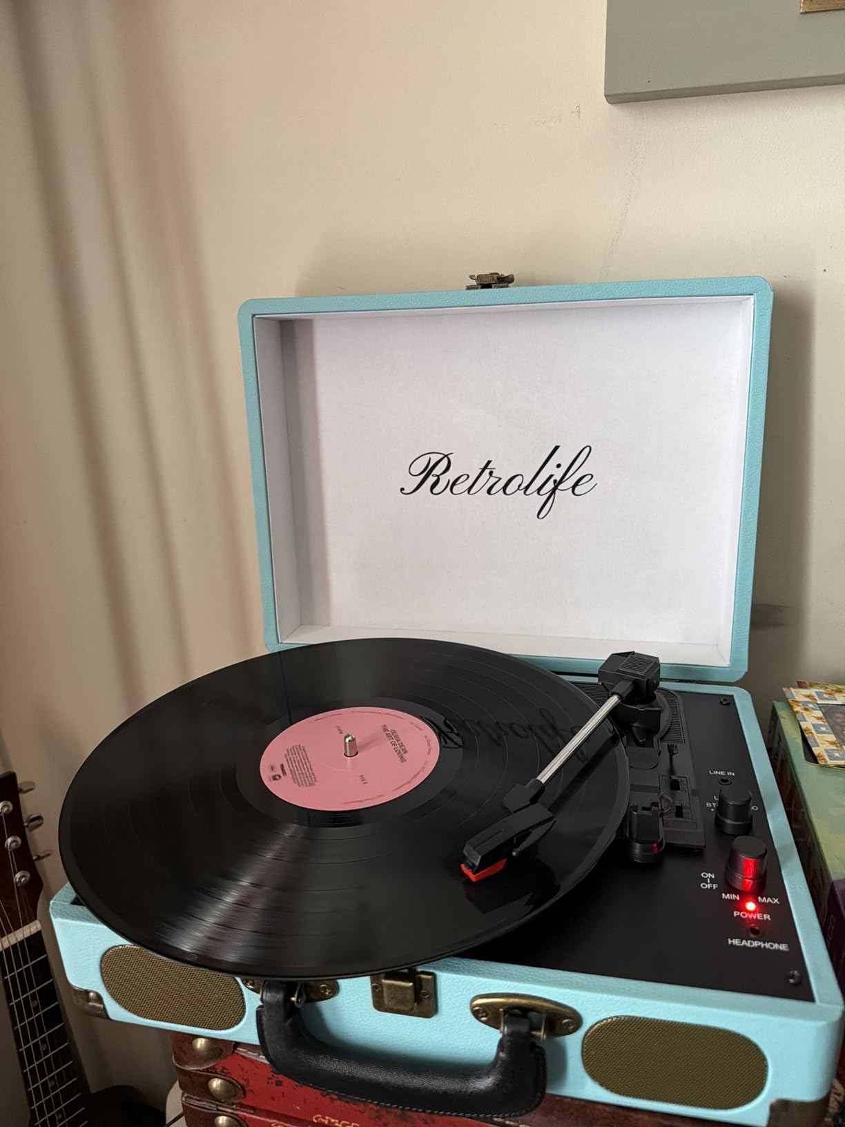 Vinyl Record Player 3-Speed Bluetooth Suitcase Portable Belt-Driven Record Player with Built-in Speakers RCA Line Out AUX in Headphone Jack Vintage Turntable customer photo 1