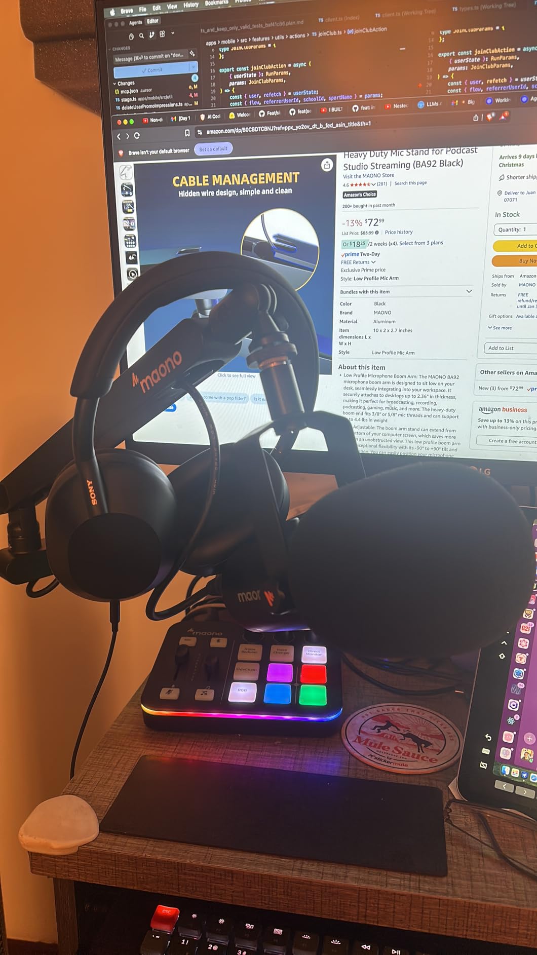 MAONO Microphone Boom Arm, Low Profile Mic Arm with Cable Management Channels, Heavy Duty Mic Stand (BA92) customer photo 2