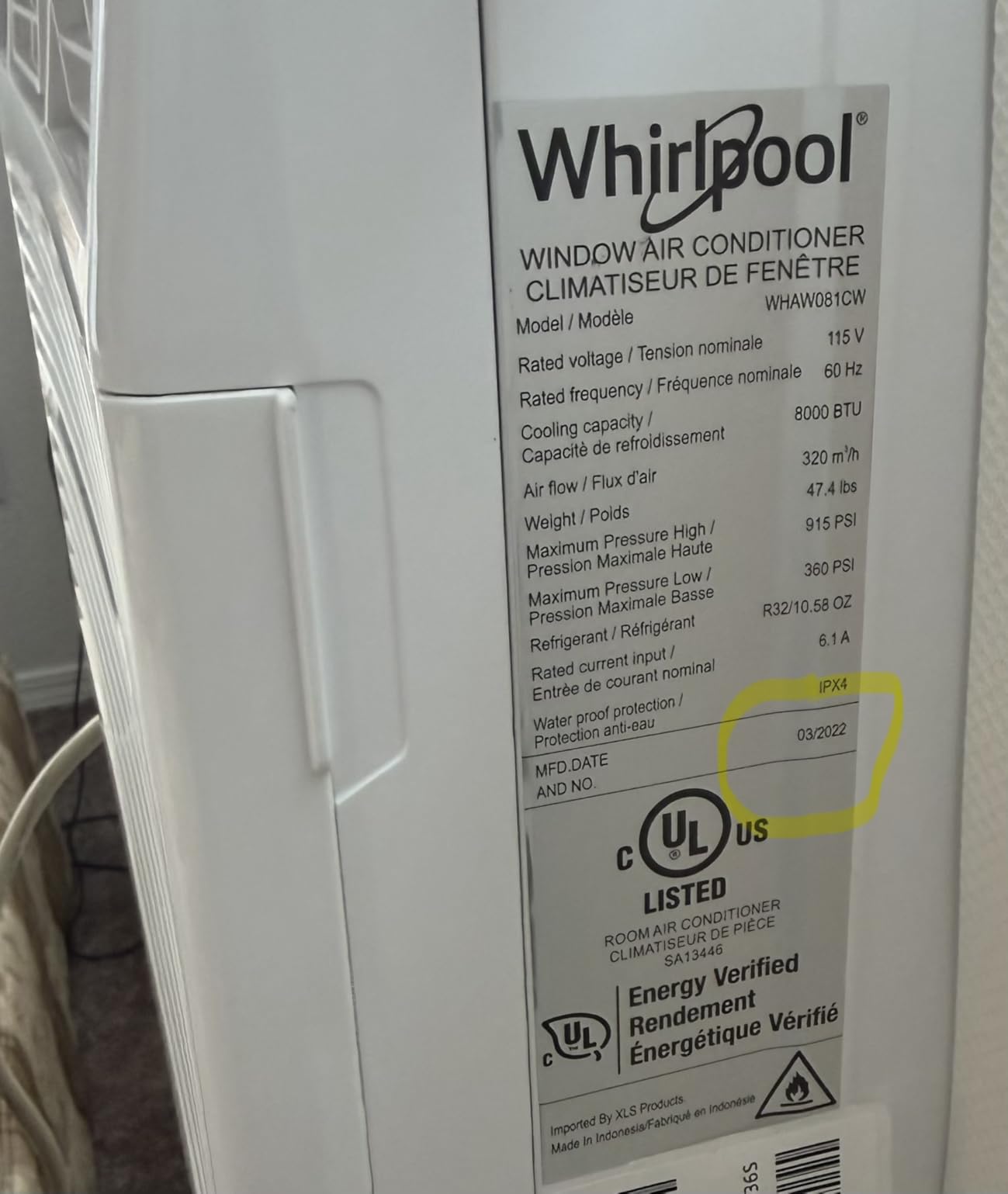 Whirlpool 8,000 BTU Window Air Conditioner with Dehumidifier, 115V, Window AC for Rooms up to 350 Sq. Ft., Living Room, Bedroom, or Apartment, with 3 Speeds, Remote Control, and 24H Timer, White customer photo 1