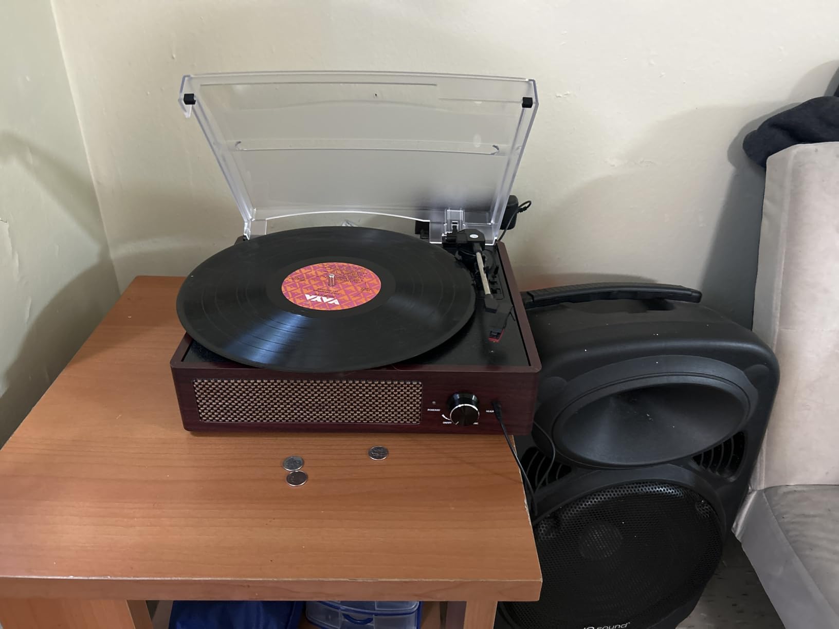 Vintage Wooden Record Player with Bluetooth 3-Speed Belt-Driven Turntable Built-in Speakers, Beginner Friendly Retro Phonograph for Home Decor (Walnut Finish) customer photo 1