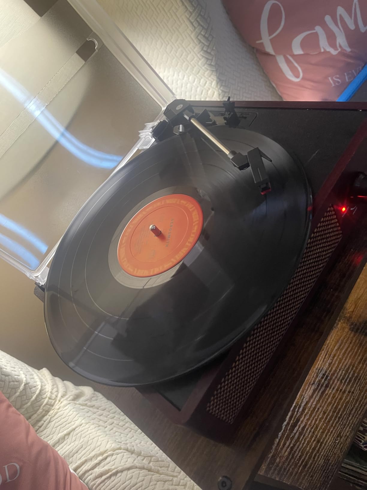 Vintage Wooden Record Player with Bluetooth 3-Speed Belt-Driven Turntable Built-in Speakers, Beginner Friendly Retro Phonograph for Home Decor (Walnut Finish) customer photo 2