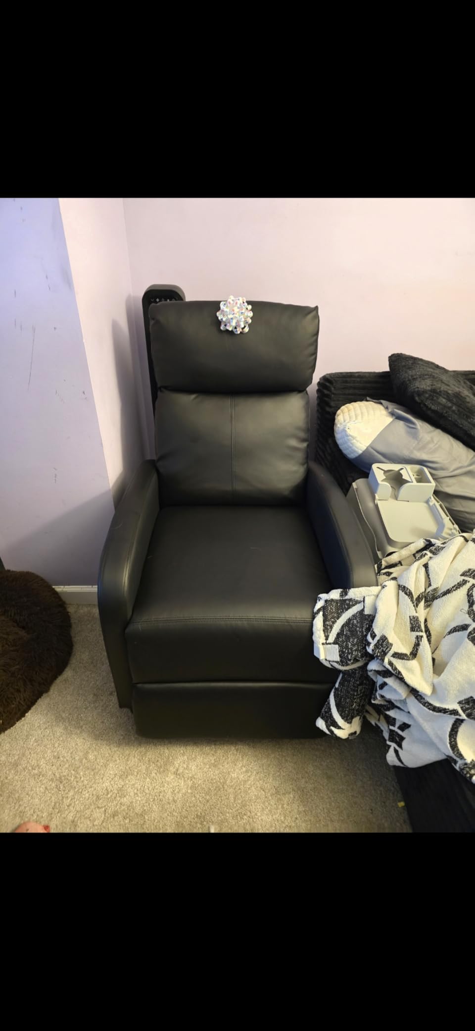Recliner Chair, Recliner Sofa PU Leather for Adults, Recliners Home Theater Seating with Lumbar Support, Reclining Sofa Chair for Living Room (Black, Leather) customer photo 2