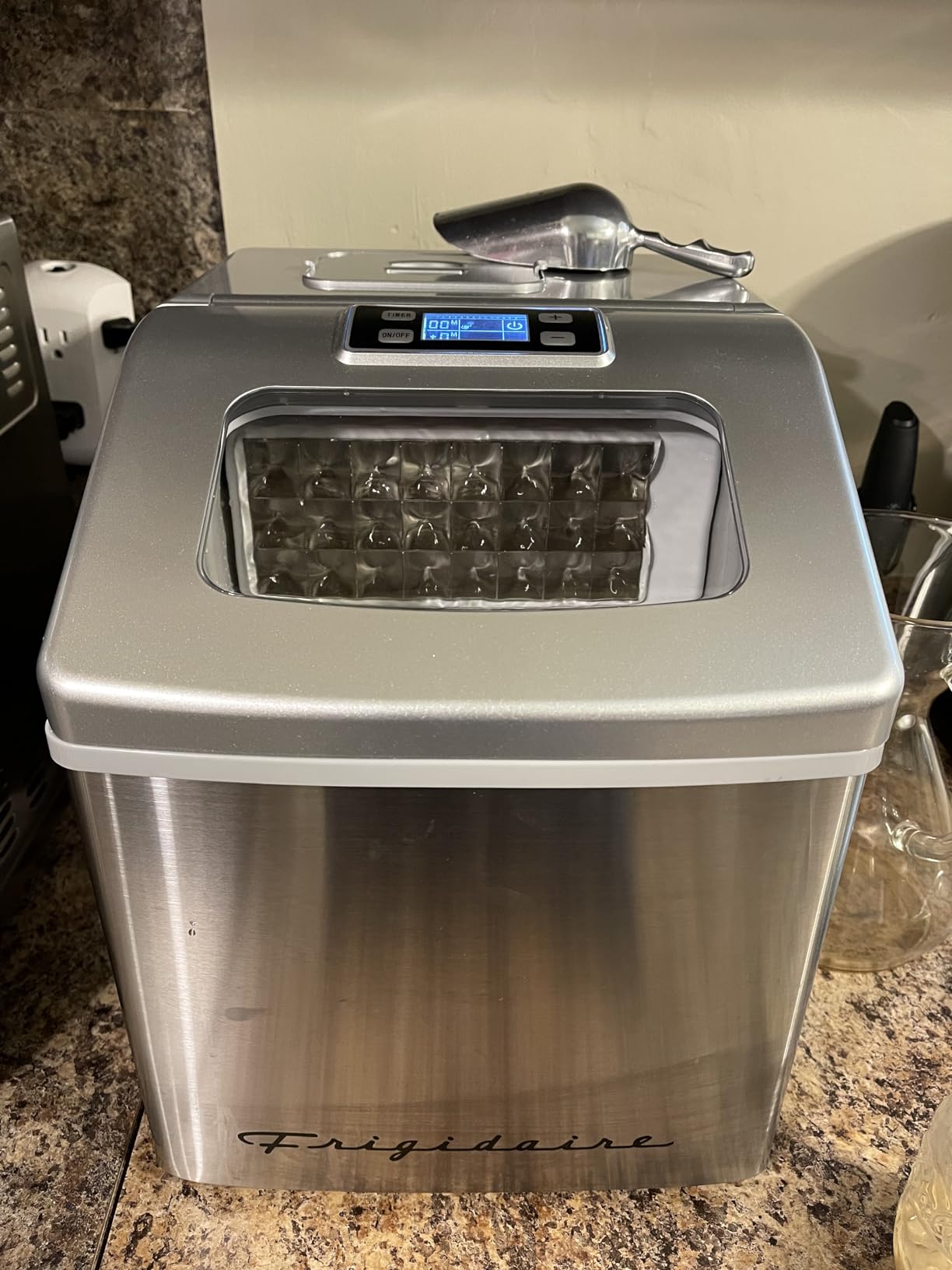 Frigidaire Ice Maker EFIC452, Countertop Stainless Steel Ice Maker with Transparent Window, Clear Ice Cube Maker with 40 lbs. Capacity, Ice Maker Machine - 14.8