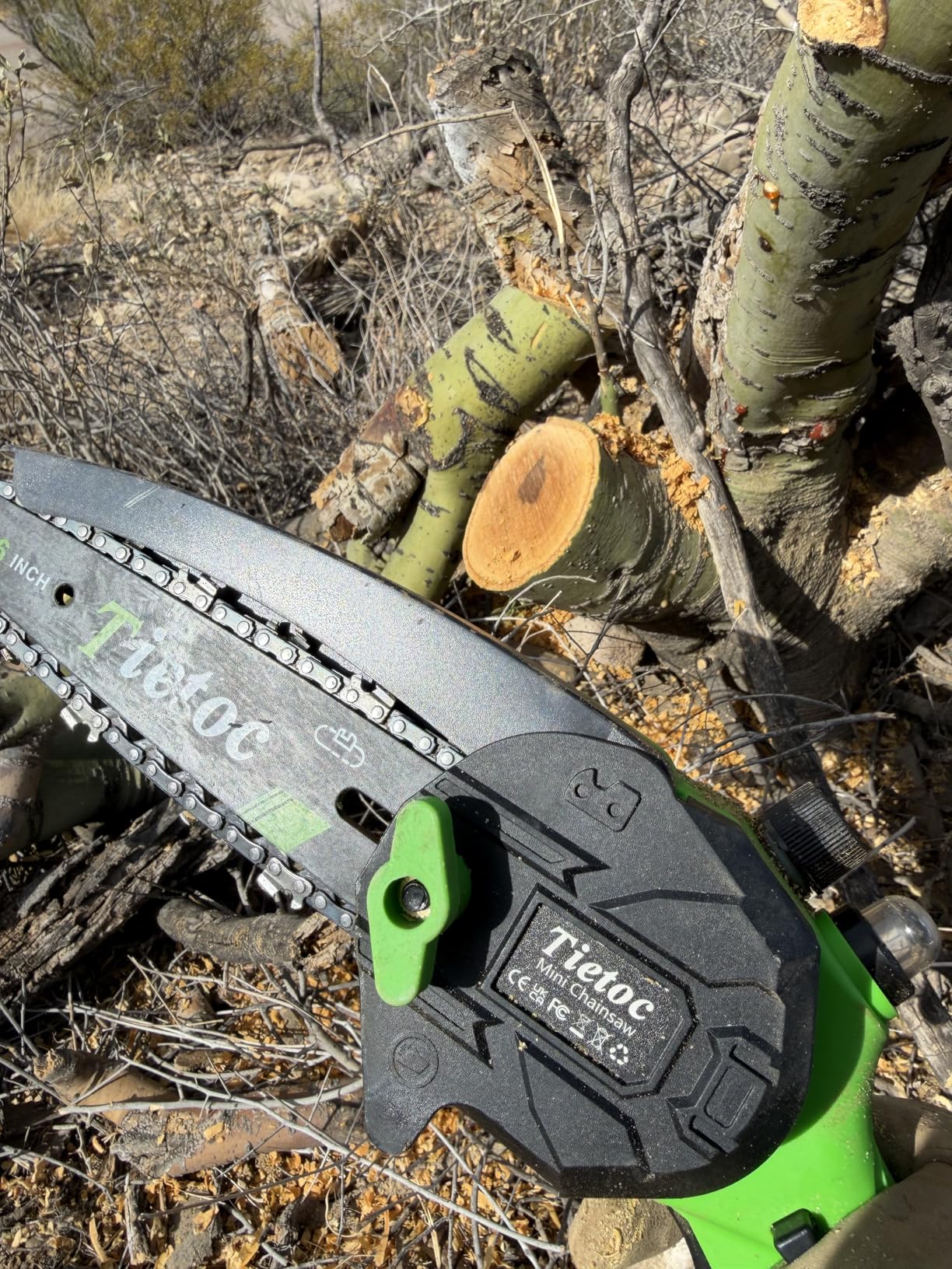 Tietoc Chainsaw 6 Inch Mini Electric Chainsaw Cordless Battery Powered, Hand Held Saw for Wood/Trees Trimming, Tools for Household and Garden, Chain Saw Gift for Men Dad Husband Fathers Gardener 2026 customer photo 1
