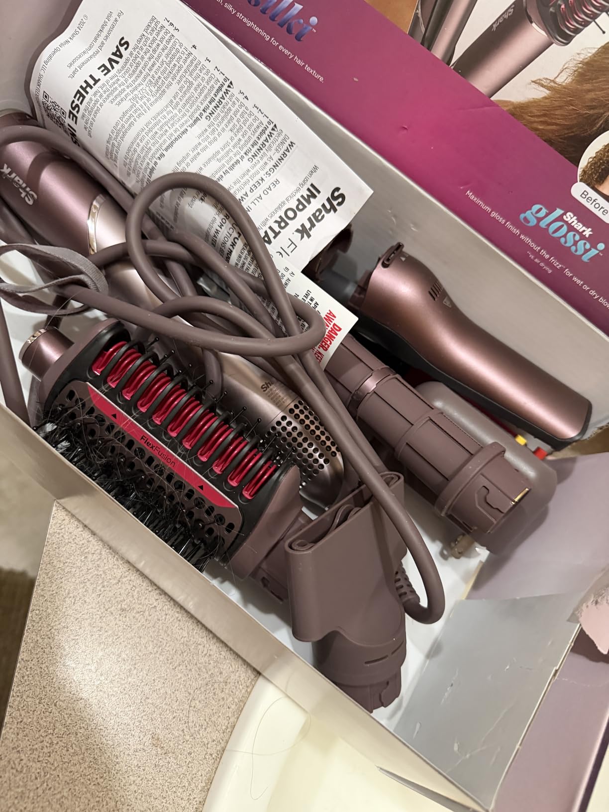 Shark FlexFusion Hair Straightener & Powerful Hair Dryer with Fusion Hair Brush, Ceramic Air Styler with Auto-Wrap Curlers & Concentrator, Ceramic Plates, Cosmic Blush HD641S customer photo 2
