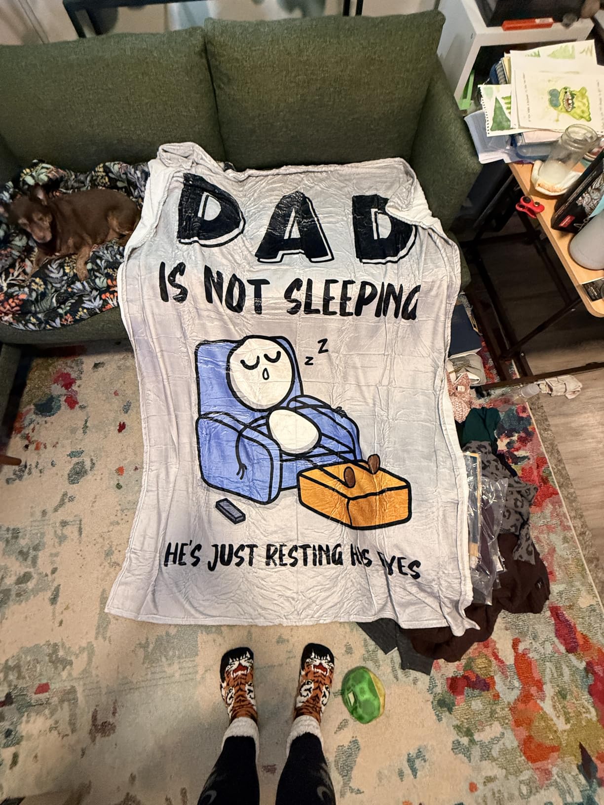 Funny Fathers Day Birthday Gift for Dad Husband, Dad is Not Sleeping Blanket, Dads Gifts from Daughter Son, Super Soft Throws Blanket for Couch and Napping, 60