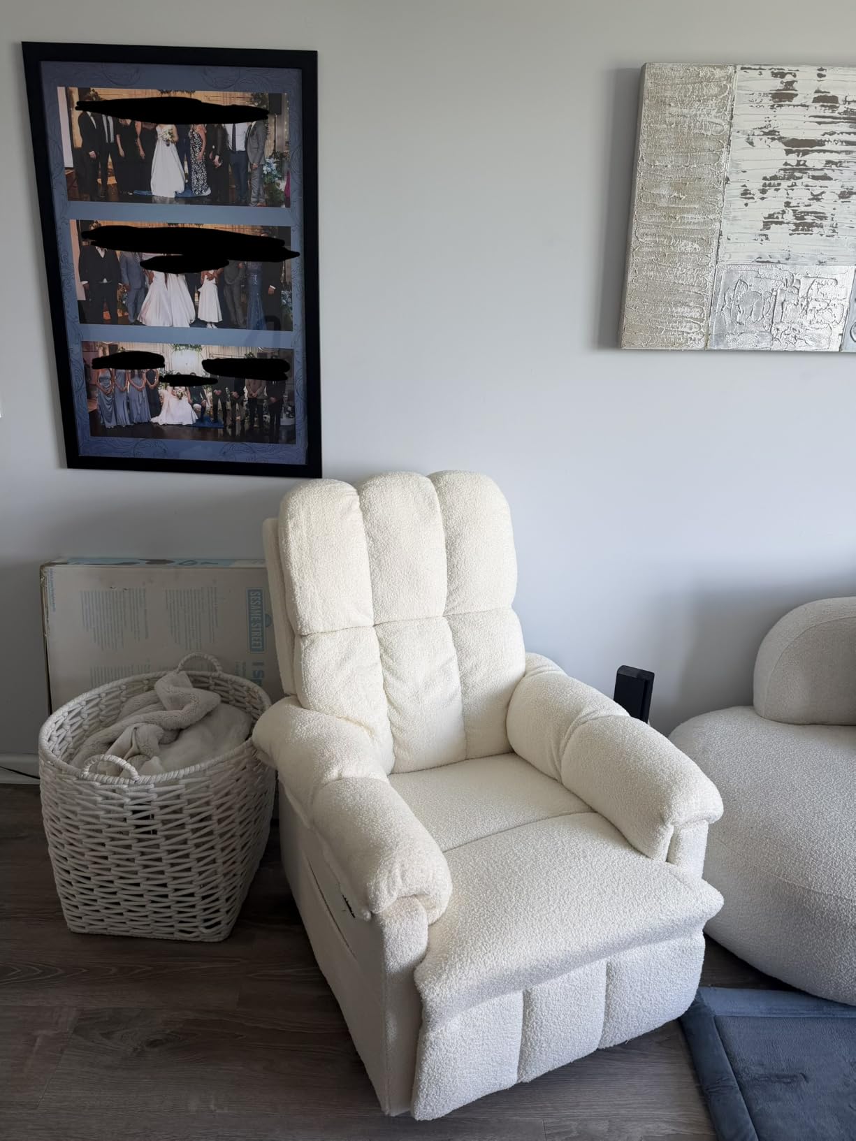 Recliner Chair, Swivel Rocker Recliner Chair for Adults, Small Recliners for Small Spaces, Upholstered Manual Recliner with Side Pockets, Nursery Rocking Chair for Living Room, Chenille, Beige customer photo 1