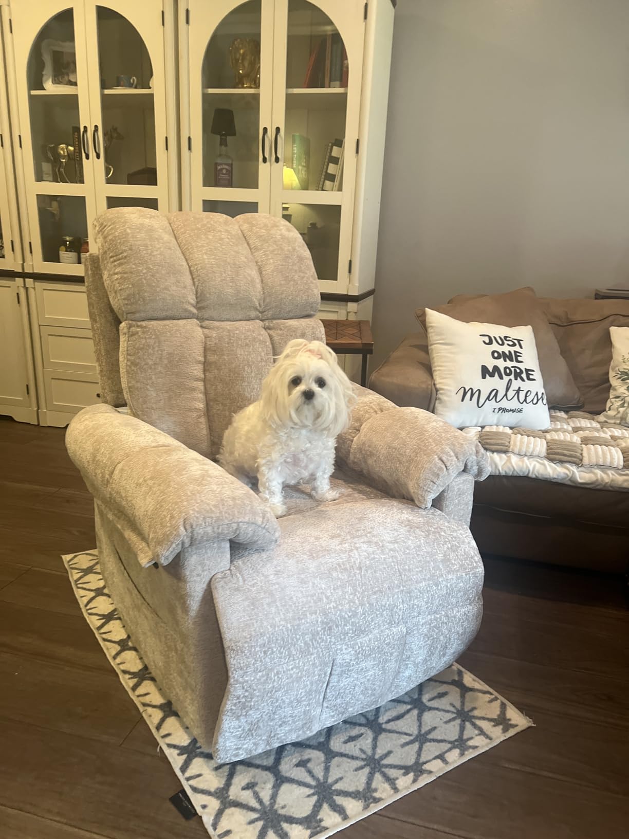 Recliner Chair, Swivel Rocker Recliner Chair for Adults, Small Recliners for Small Spaces, Upholstered Manual Recliner with Side Pockets, Nursery Rocking Chair for Living Room, Chenille, Beige customer photo 2