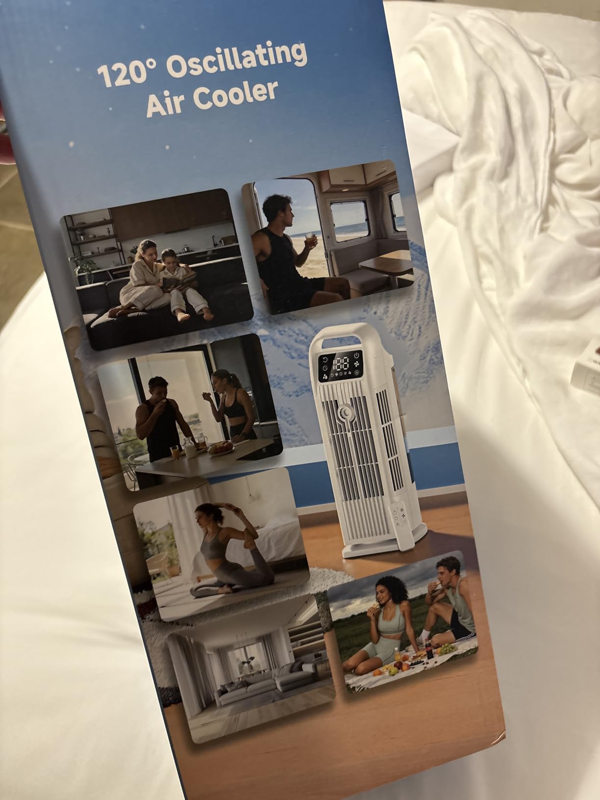 Portable Air Conditioner, 4 in 1 Evaporative Air Cooler with Remote Control, 1200ML Water Tank, 120 Oscillating, 4 Speeds, 12H Timer, Mist Spray Tower Fan for Home Office, White customer photo 1