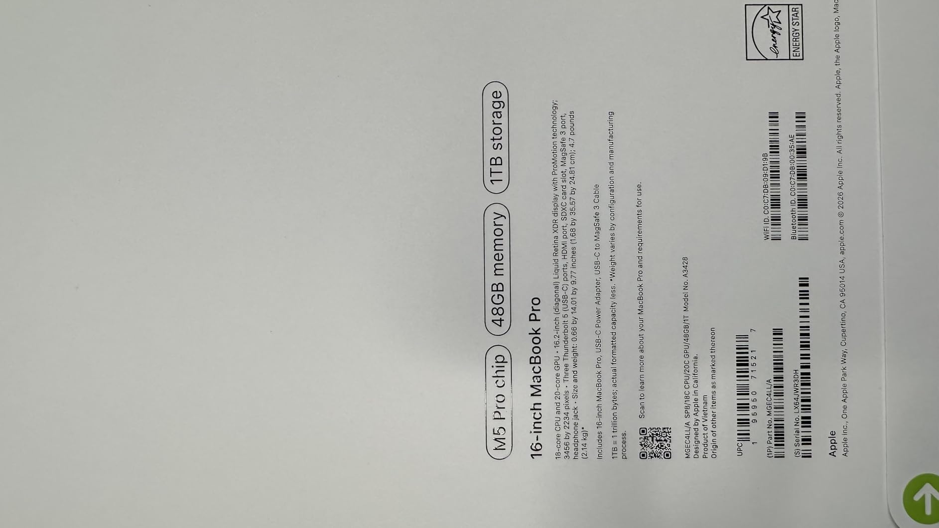 2026 MacBook Pro Laptop with Apple M5 Pro chip with 18-core CPU and 20-core GPU: Built for AI, 16.2-inch Liquid Retina XDR Display, 24GB Unified Memory, 1TB SSD, Wi-Fi 7; Silver customer photo 2