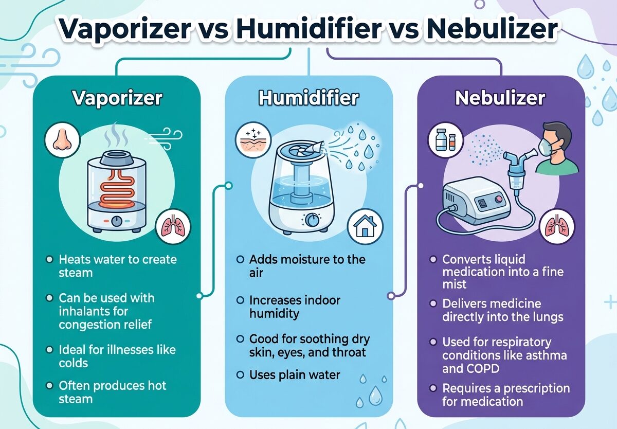 Vaporizer vs Humidifier vs Nebulizer