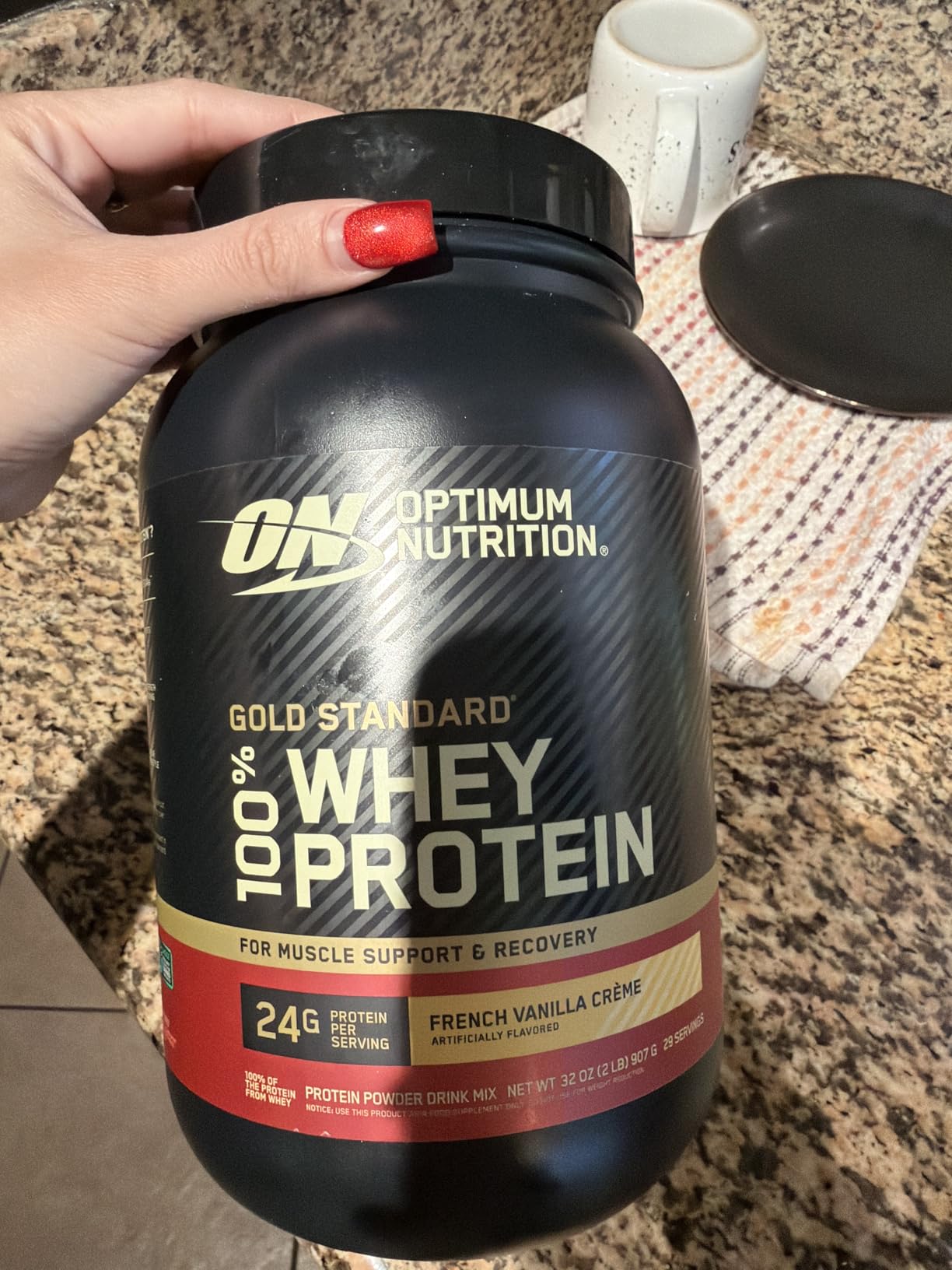 Optimum Nutrition Gold Standard 100% Whey Protein Powder, French Vanilla Creme, 2 Pound (Packaging May Vary) customer photo 1