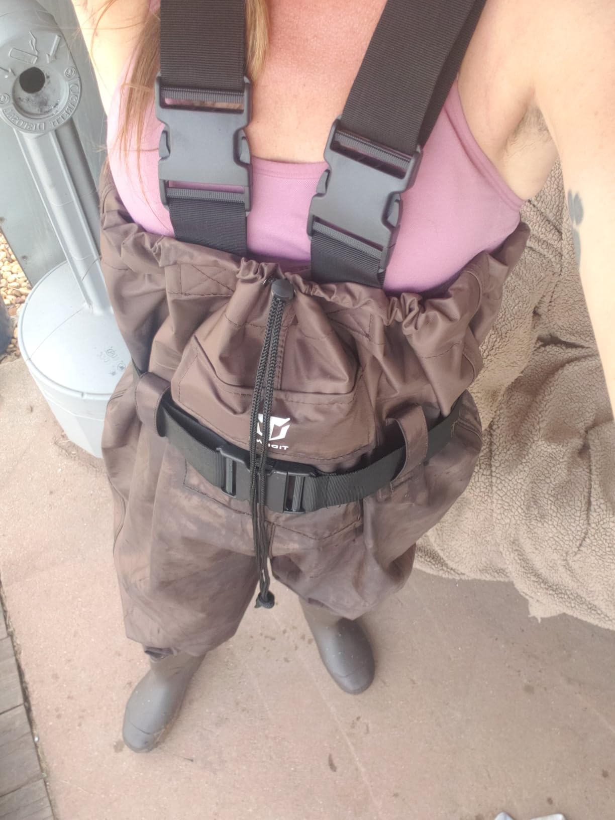 TIDEWE Bootfoot Chest Wader, 2-Ply Nylon/PVC Waterproof Fishing Hunting Waders with Boot Hanger for Men Women Green Brown customer photo 1