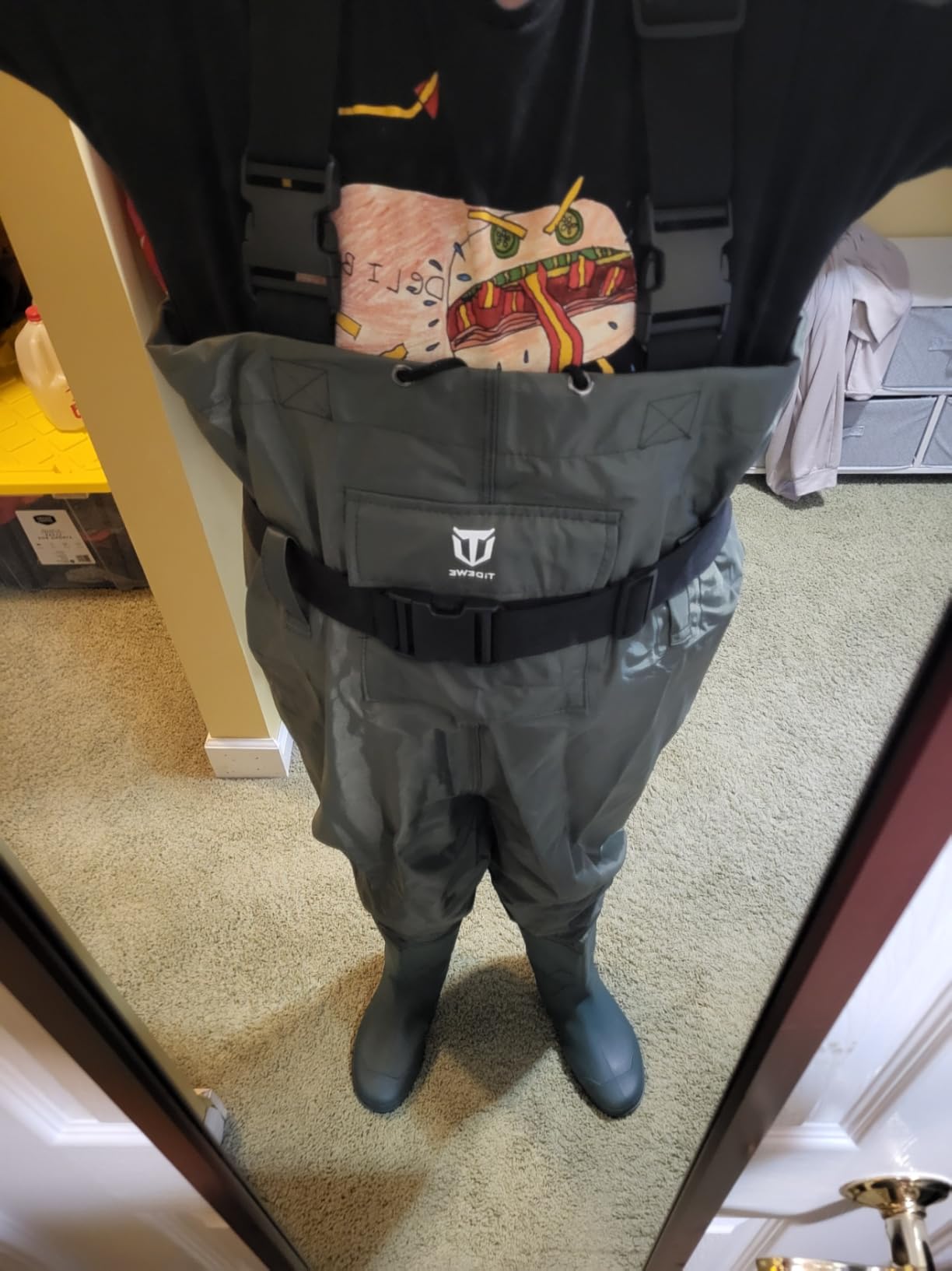 TIDEWE Bootfoot Chest Wader, 2-Ply Nylon/PVC Waterproof Fishing Hunting Waders with Boot Hanger for Men Women Green Brown customer photo 2