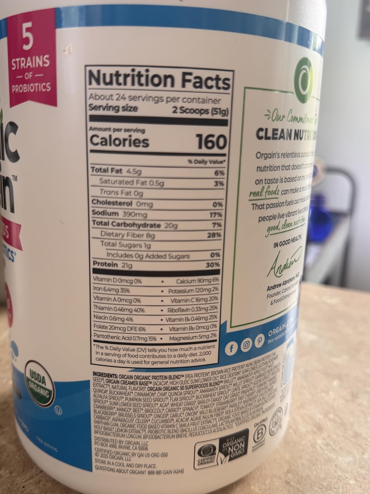 Orgain Organic Vegan Protein + 50 Superfoods Powder, Vanilla Bean - 21g Plant Based Protein, 8g Prebiotic Fiber customer photo 1