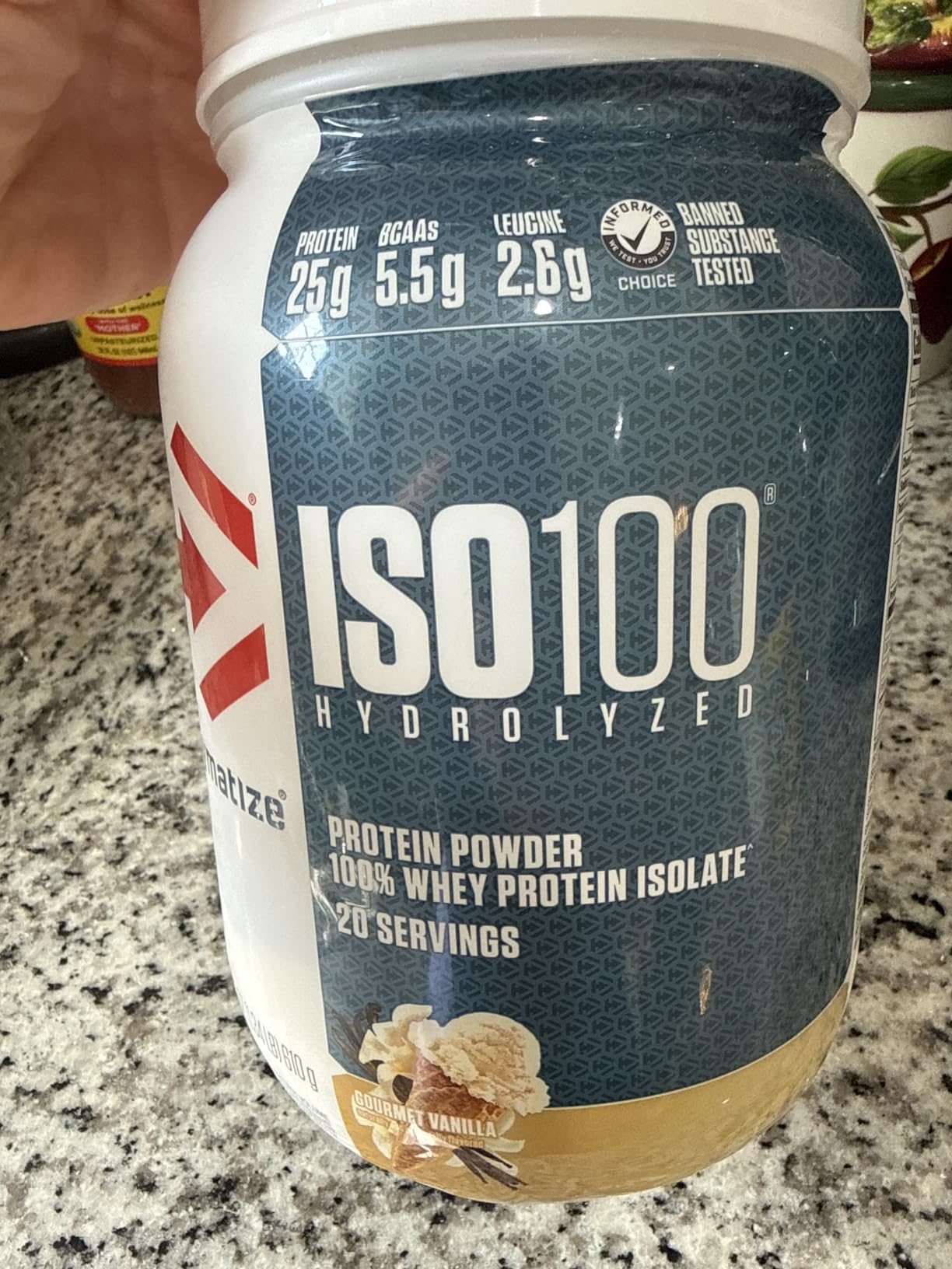 Dymatize ISO100 Whey Protein Powder Isolate, Gourmet Vanilla, 25g of Protein, 5.5g BCAAs, Less Than 120 Cal., 1g Fat, 1g Sugar (20 Servings) customer photo 1