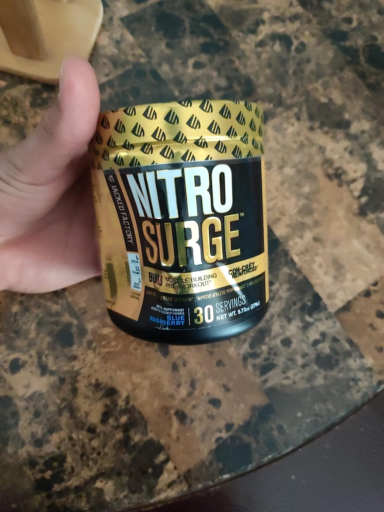 Jacked Factory Nitrosurge Build Pre Workout with Creatine for Muscle Building - Con Cret Creatine Powder & elevATP for Intense Energy, Powerful Pump, & Endless Endurance - 30 Servings, Blue Raspberry customer photo 2