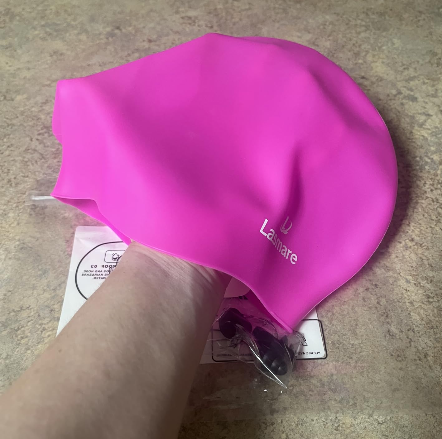 Large Long Hair Swim Cap with Extra Room for Women Men, Silicone Swimming Cap for Long Thick Hair with Ear Plugs Nose Clip Set customer photo 1