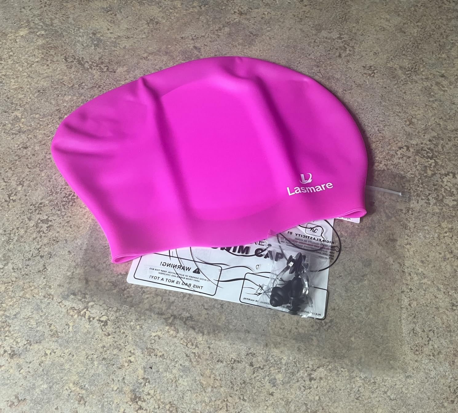 Large Long Hair Swim Cap with Extra Room for Women Men, Silicone Swimming Cap for Long Thick Hair with Ear Plugs Nose Clip Set customer photo 2