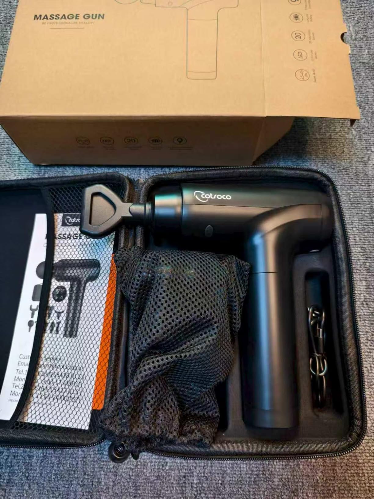 cotsoco Massage Gun Deep Tissue, Muscle Massage Gun with 9 Attachment Heads 20 Speeds & Silent Brushless Motor for Pain Relief, Handheld Percussion Back Massager Gun, Fathers Day Dad Gifts(Black) customer photo 2
