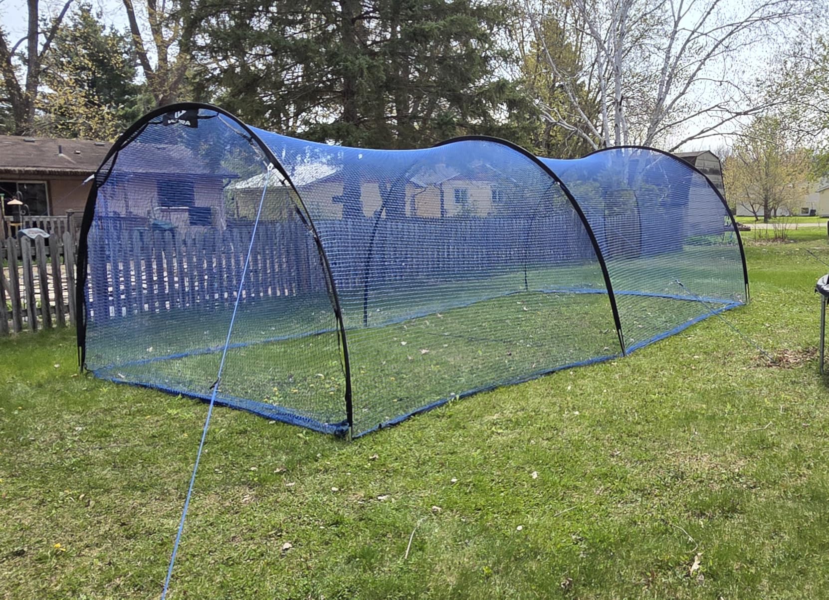 Portable 22ft x 12ft x 8ft Baseball & Softball Batting Cage - Easy to Install Hitting Cage with Pitching Machine Hole, 3-Ply Blue Netting, 14mm Fiberglass Poles, Secure Steel Frame & Carry Bag Include customer photo 1