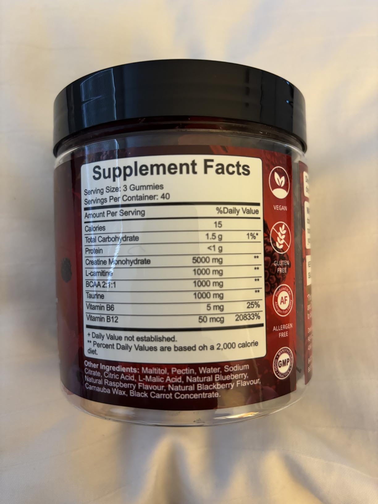 Creatine Monohydrate Gummies for Men & Women with L-Carnitine & Taurine, Sugar Free Chewable Creatine Pre-Workout Supplement for Muscle Strength, Muscle Builder, Energy Boost (Raspberry Flavor) customer photo 1