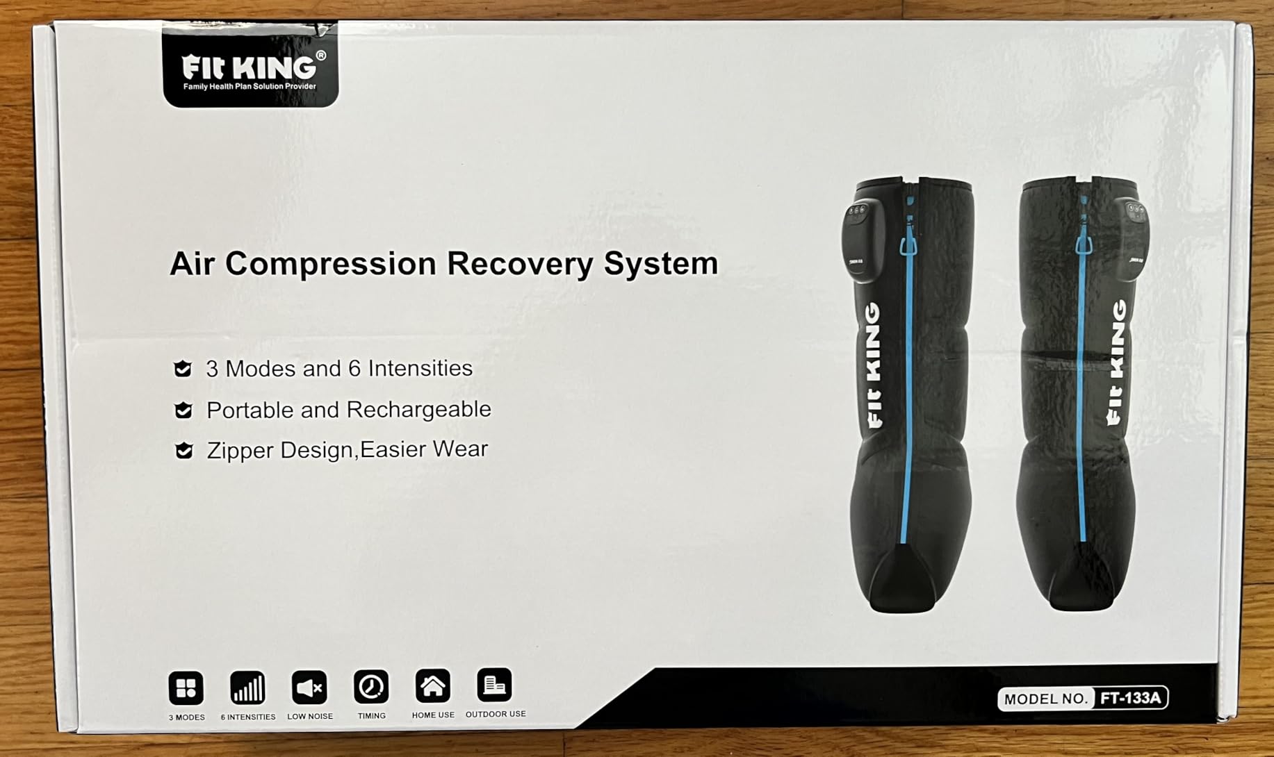 FIT KING Cordless Foot and Calf Massage Boots, Air Compression Recovery System with 3 Modes and 6 Levels Intensities, Zipper Design for Easier Wear, Rechargeable for Both Home and Outdoor Use customer photo 1