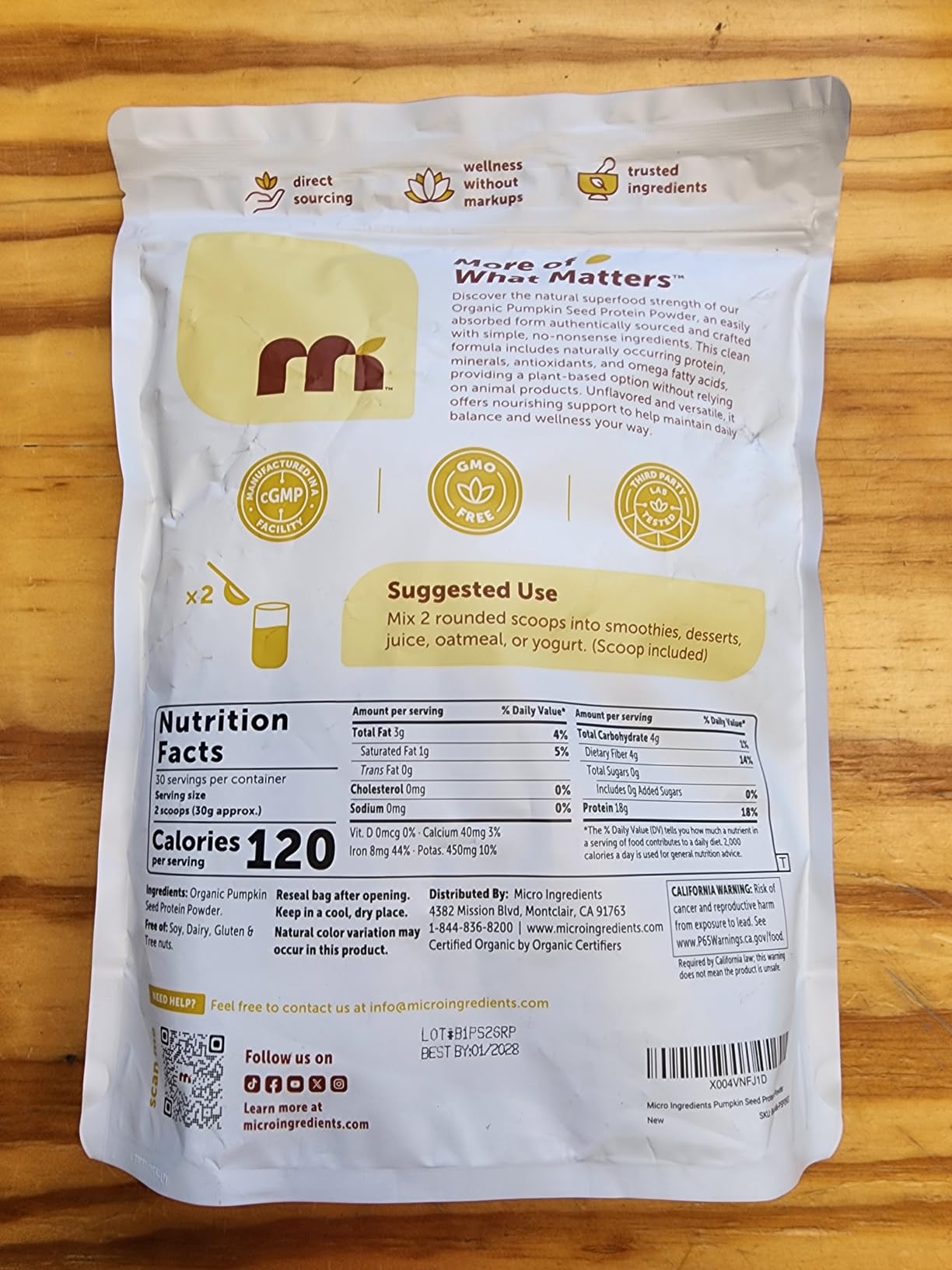 Micro Ingredients Organic Pumpkin Seed Protein Powder, 2lb | Raw Plant-Based Protein | Single-Ingredient Powder | Smooth Texture & Versatile Use | Non-GMO, Soy Free customer photo 2