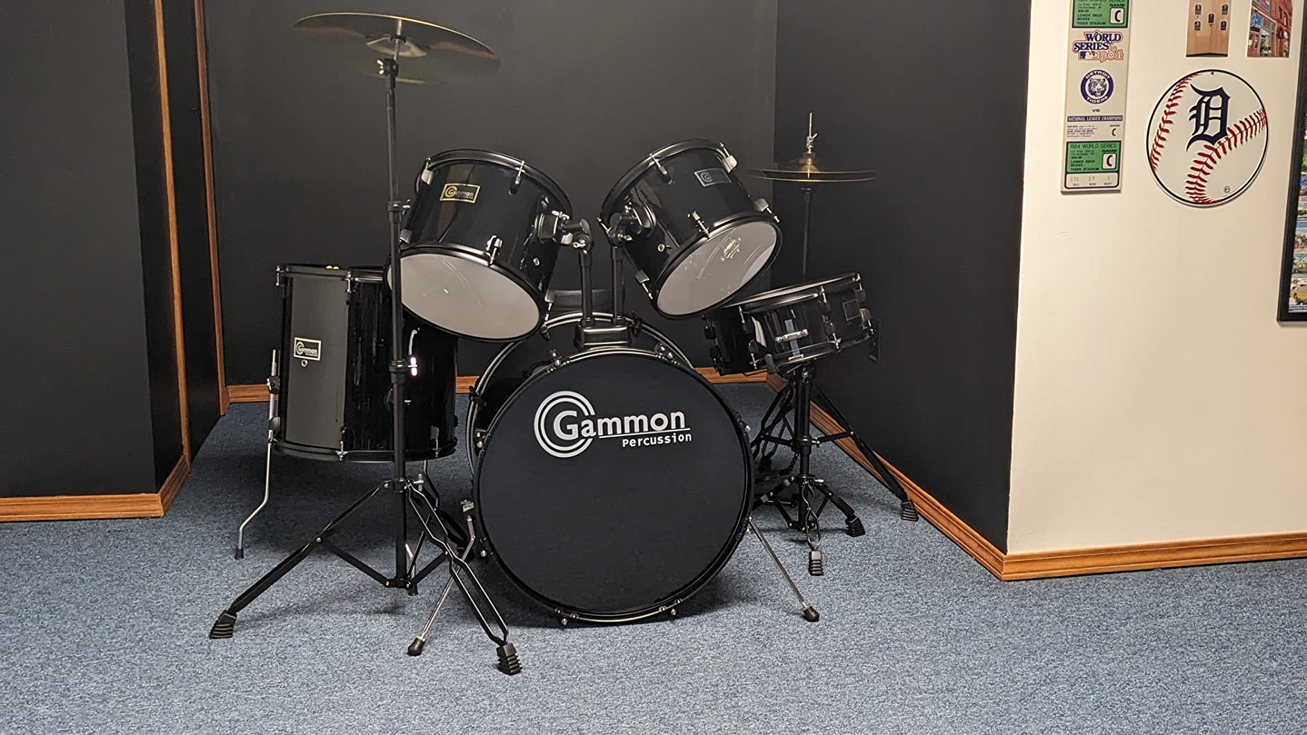 Gammon Percussion Full Size Complete Adult 5-Piece Drum Set with Cymbals, Stands, Stool, and Sticks - Black customer photo 1