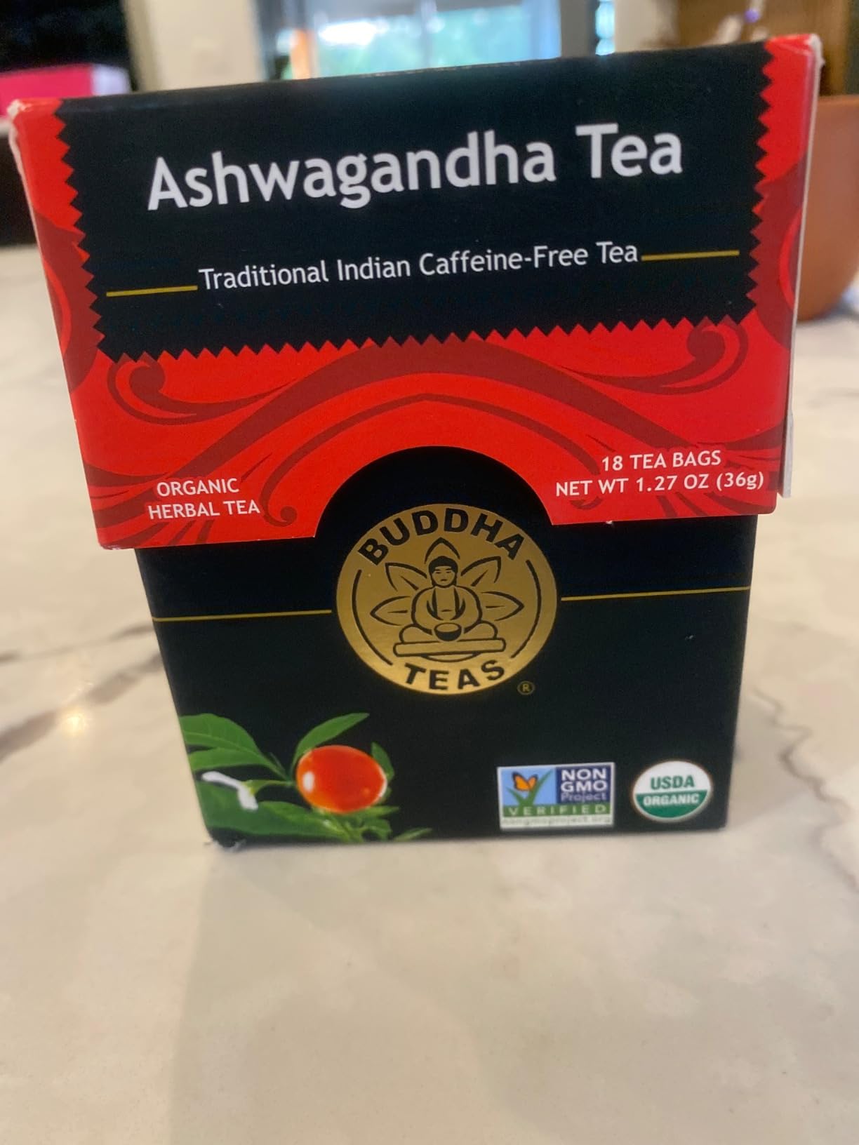 Buddha Teas Organic Ashwagandha Tea - Herbal Tea, Caffeine Free | 18 ct. Microplastic Free. Earthy and mildly bitter with a dry finish. customer photo 2