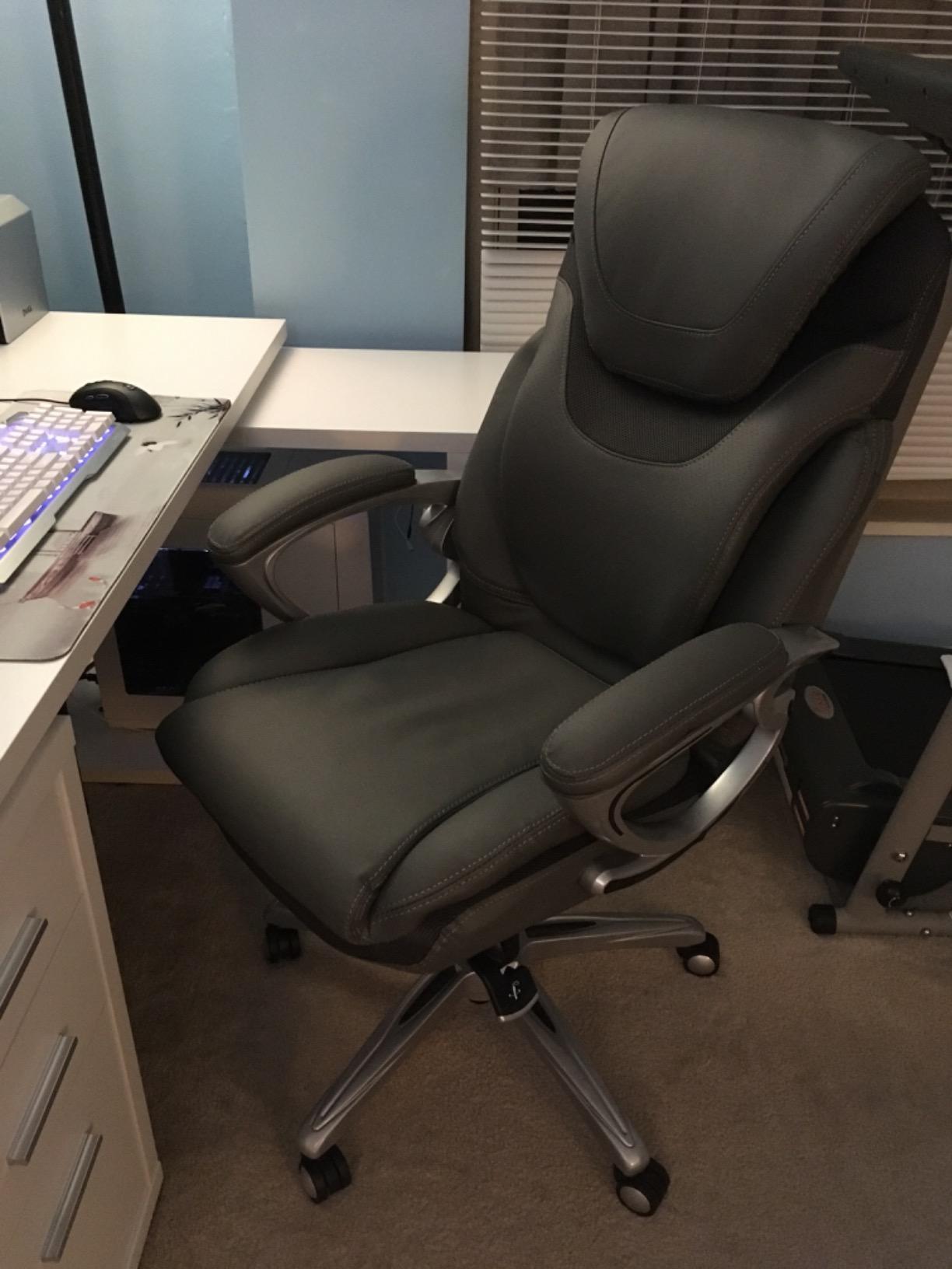 Serta Bryce Executive Office Chair - Ergonomic Computer Desk Chair with Patented AIR Lumbar Technology - Adjustable Height - Memory Foam Body Pillows - 360° Swivel Rolling Base - Bonded Leather - Gray customer photo 1