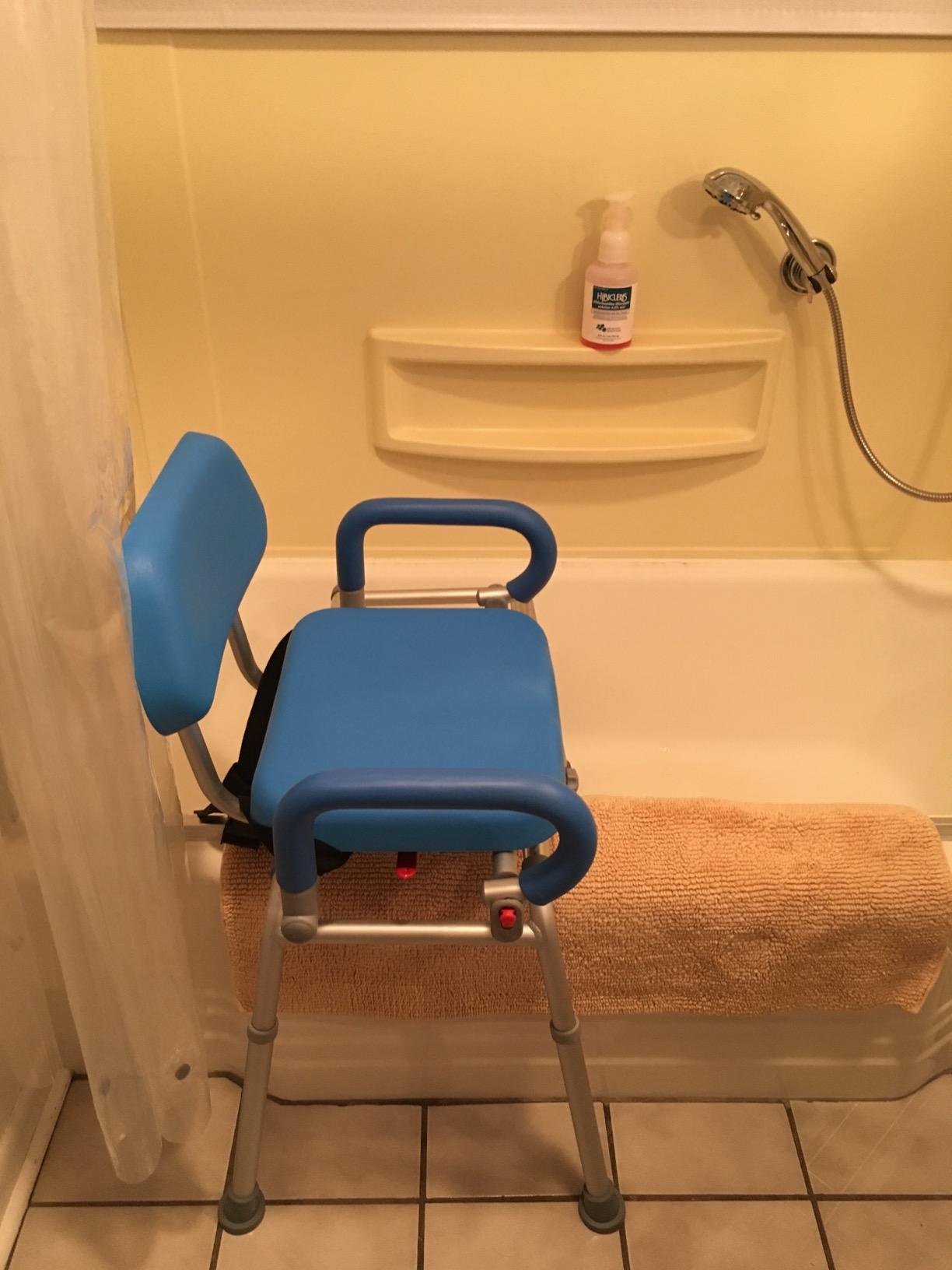 Platinum Health Carousel Sliding Shower Chair Tub Transfer Bench with Swivel Seat, Premium Padded, Pivoting Arms, Adjustable Space Saving Design for Tubs, Inside Shower, for Handicap & Seniors, Blue customer photo 2