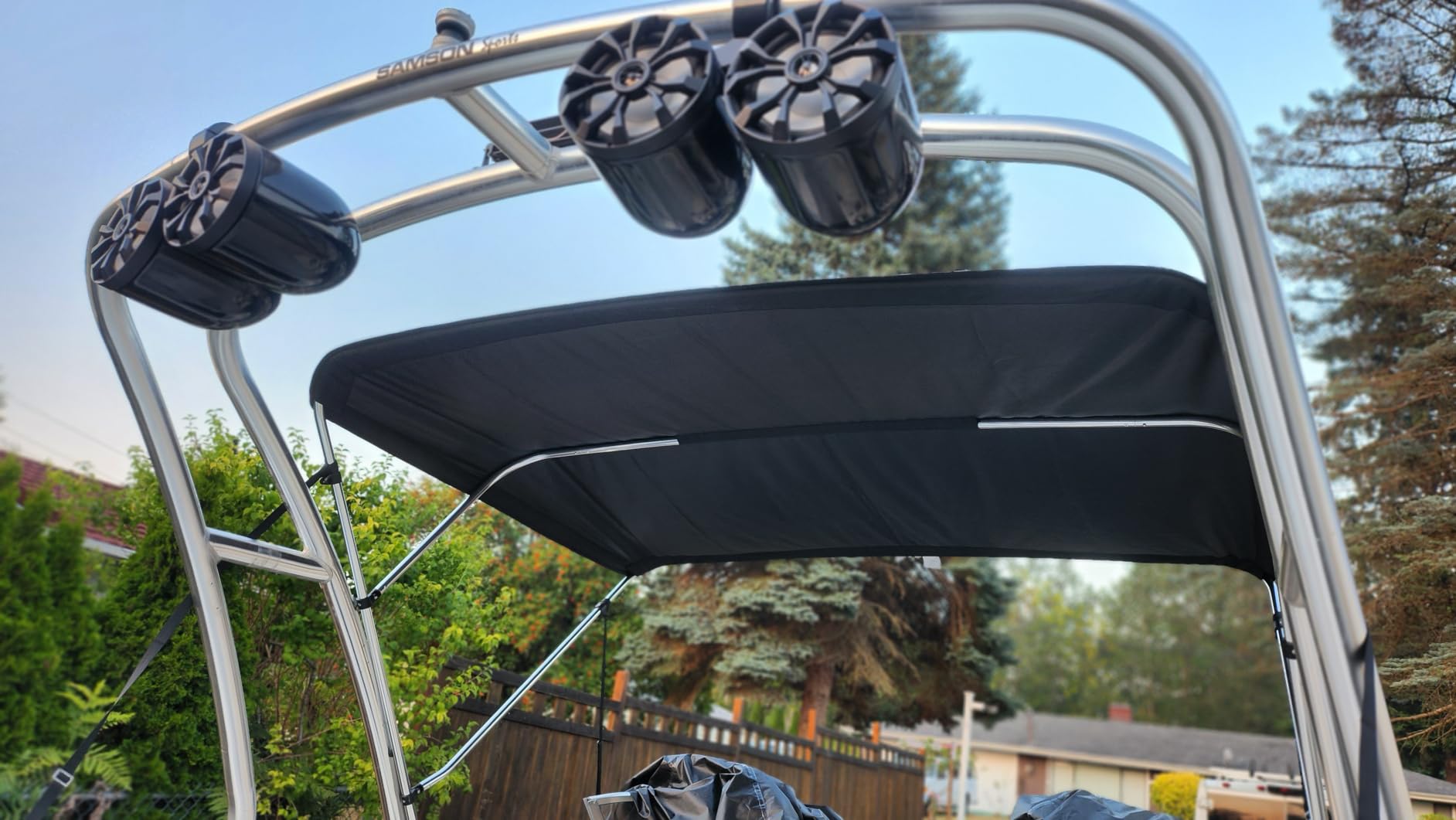 Naviskin 3 Bow & 4 Bow Bimini Top for Boats, 10 Colors, 13 Sizes | Easy Installation, 2 Mounting Methods, 4 Straps & 2 Rear Support Poles, 1