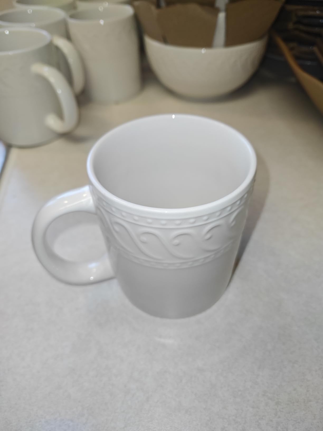 Pfaltzgraff Sylvia Dinnerware Set 32-Piece Service for 8 - White Porcelain Dinner Plates, Salad Plates, Soup Bowls and Mugs with Embossed Scrollwork customer photo 1
