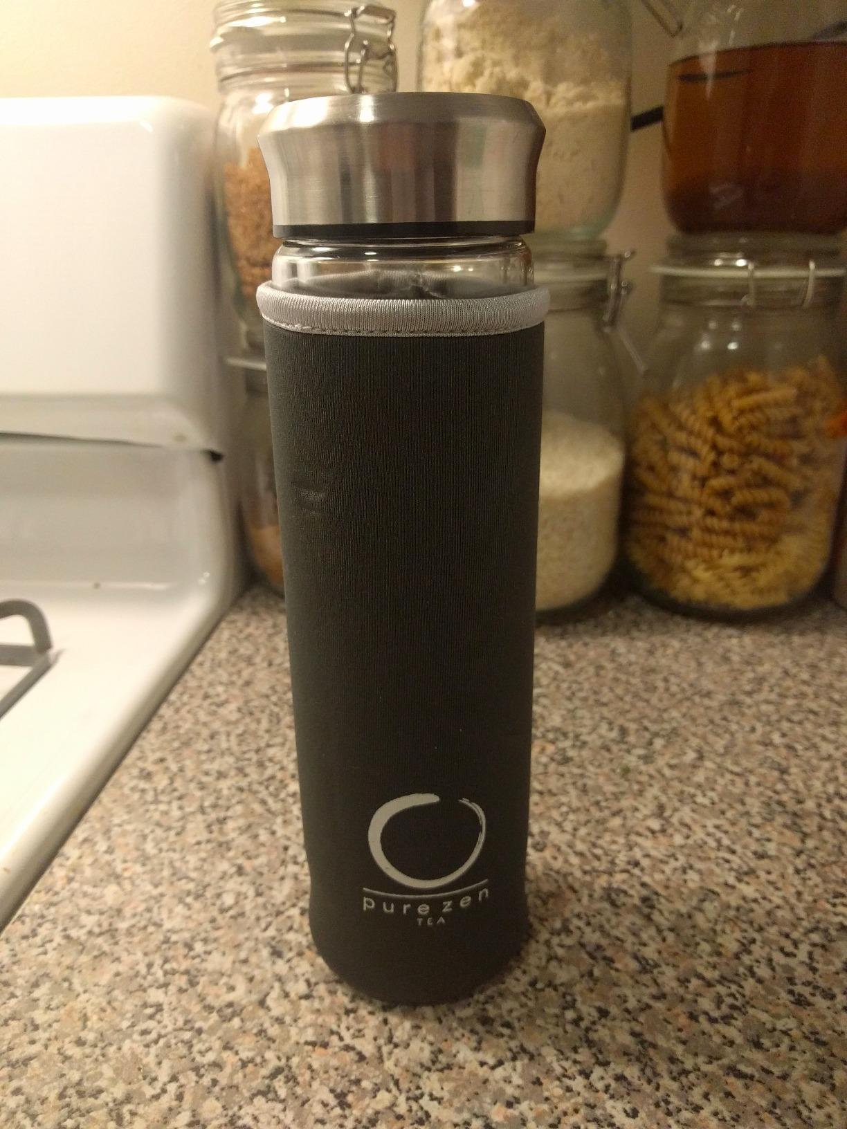 Pure Zen Tea Infuser Bottle, 13 oz, Tea Bottle with Infuser, Tea Gift Set | Double Wall Glass, Leakproof, for Hot and Cold Infusions, Tea Tumbler with Infuser, Portable Travel Sleeve, Tea Infuser Mug customer photo 2