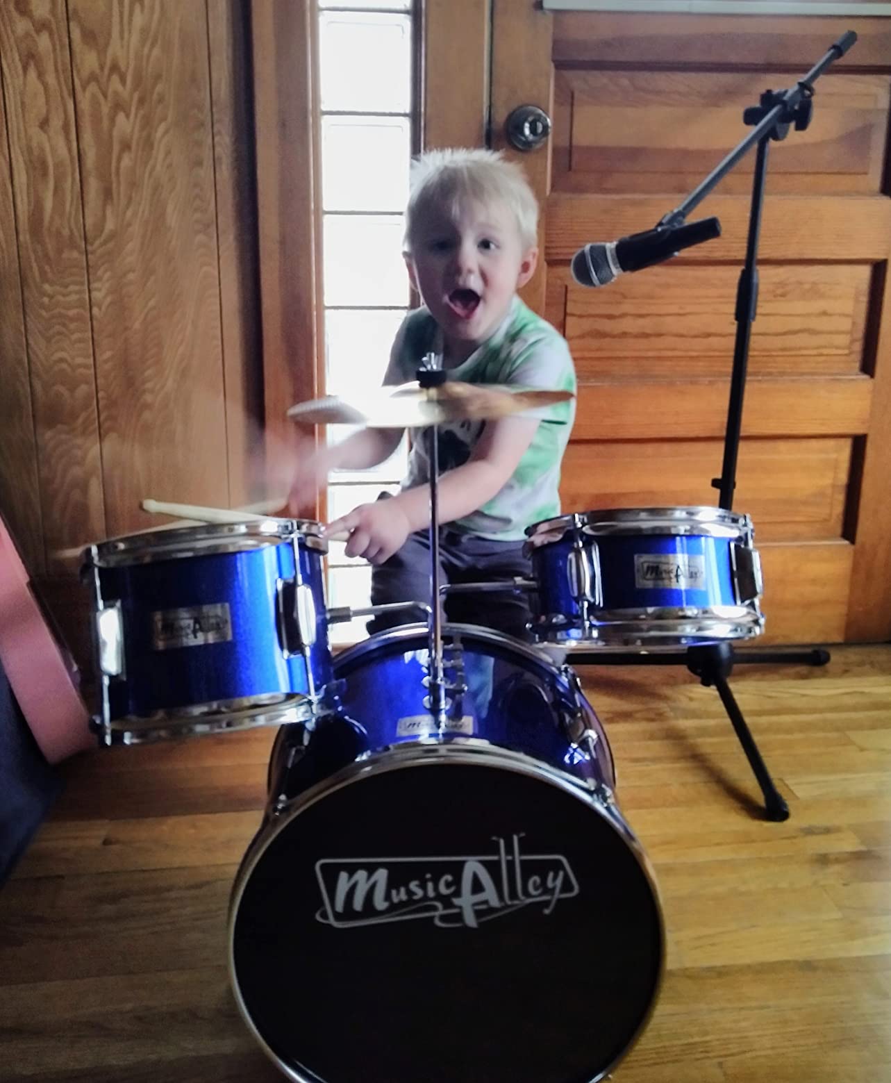 Music Alley 3 Piece Kids Drum Set with Throne, Cymbal & Sticks, Black | Junior drum set for kids with bass drum, snare, tom, cymbal, pedal, throne and sticks for young beginners customer photo 1