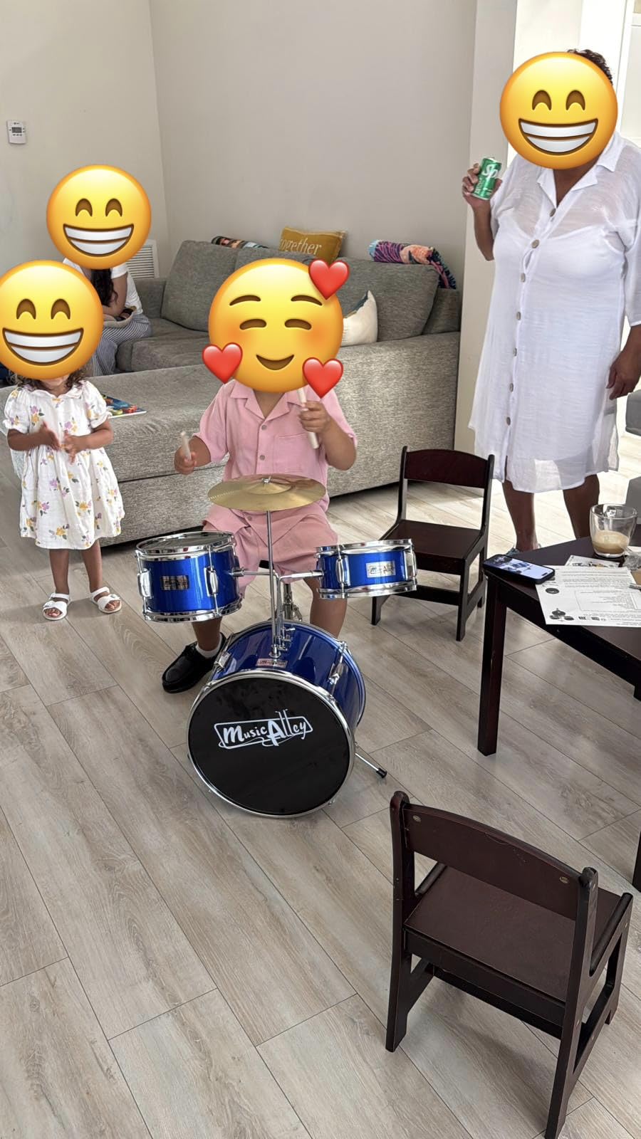Music Alley 3 Piece Kids Drum Set with Throne, Cymbal & Sticks, Black | Junior drum set for kids with bass drum, snare, tom, cymbal, pedal, throne and sticks for young beginners customer photo 2