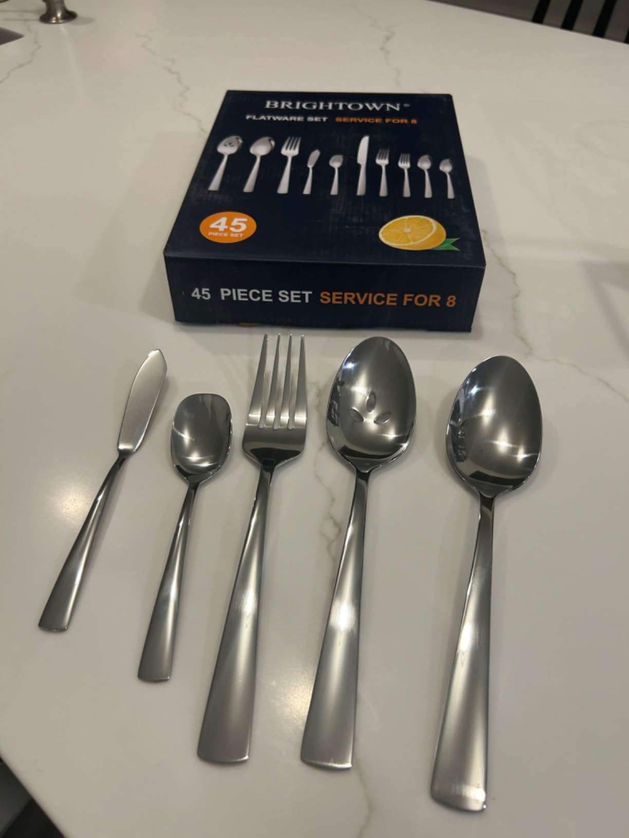 Silverware Set for 8, 45 Piece Stainless Steel Kitchen Utensils Cutlery Set, Heavy-Duty Steak Knife Fork and Spoon, Dishwasher Safe, Ergonomic Design, Flatware Set customer photo 2