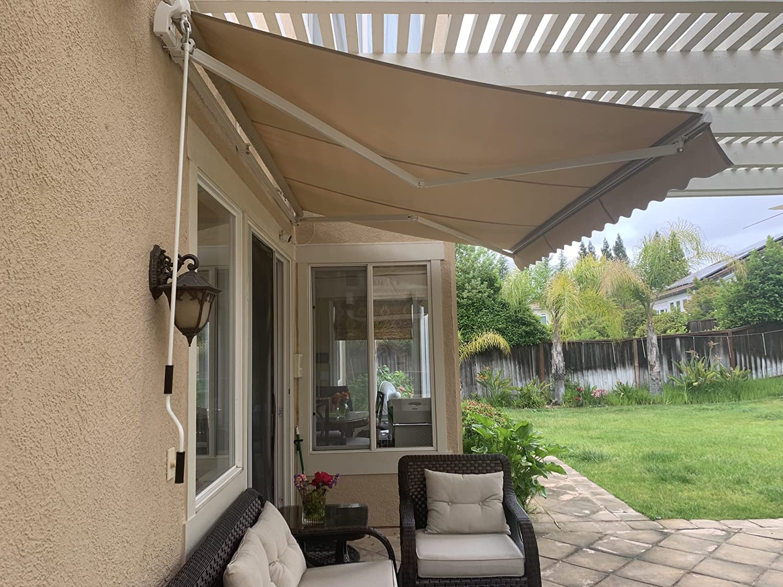 Diensweek 12'x10' Patio Awning Retractable, Fully Assembled Manual Commercial Grade - Quality 100% 280G Polyester Window Door Sunshade Shelter - Deck Canopy Balcony P100 Series (12'x10', Beige) customer photo 2