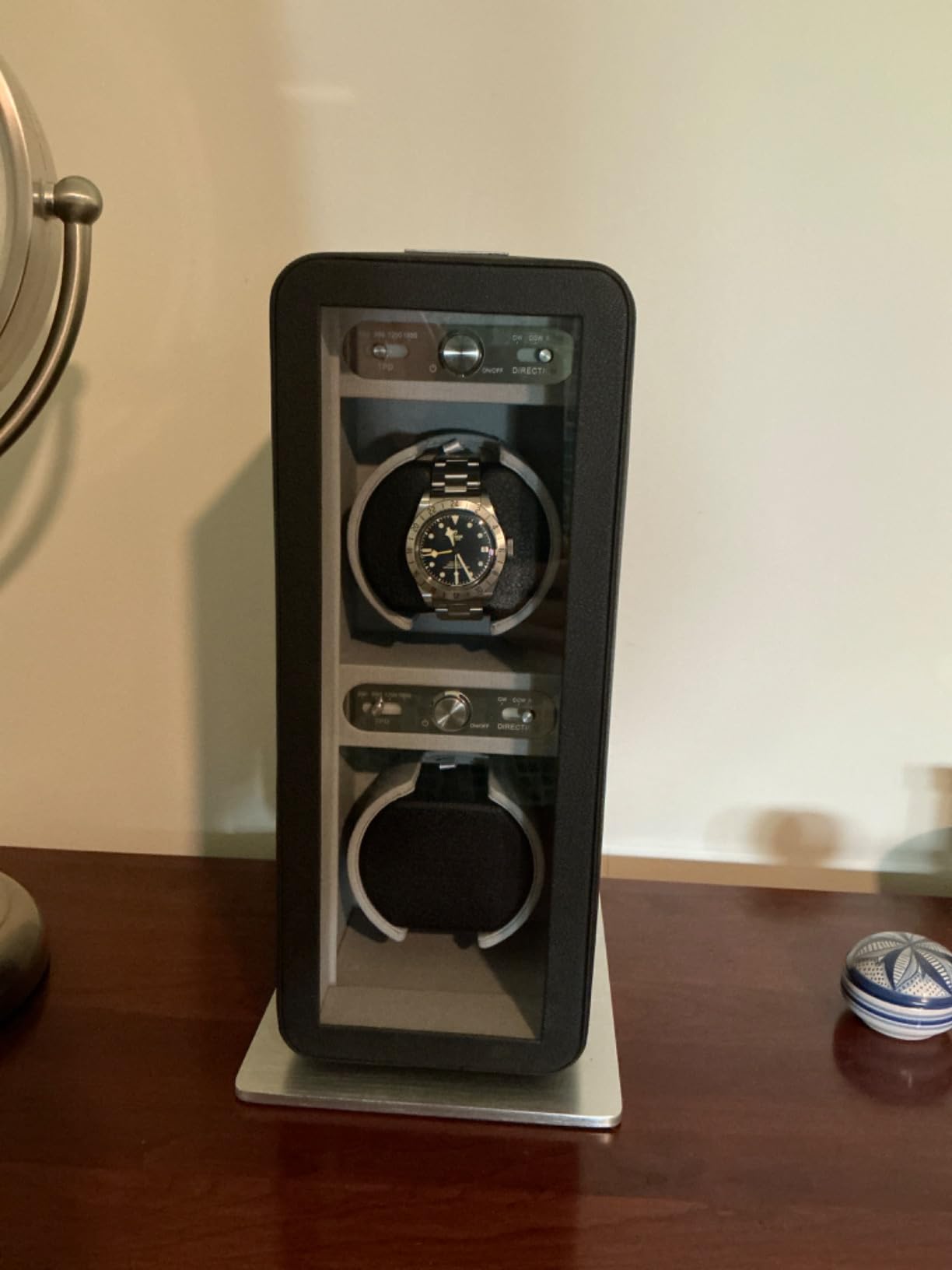 Heiden Monaco Double Watch Winder in Black Leather - Battery Powered or AC Adapter, 12 Program Settings, Diamond Stitched Vegan Leather, Soft Linen Interior, Large Interior Space for Large Watches customer photo 1