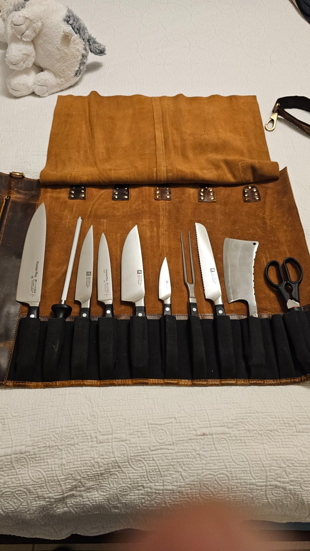 Rustic Town Genuine Leather Chef Knife Roll All Purpose Chef Roll | Full-Grain Leather Travel Chef Case; Detachable Adjustable Shoulder Strap; Easy-Carry Handle; Brass Hardware; Gifts for Chef customer photo 2