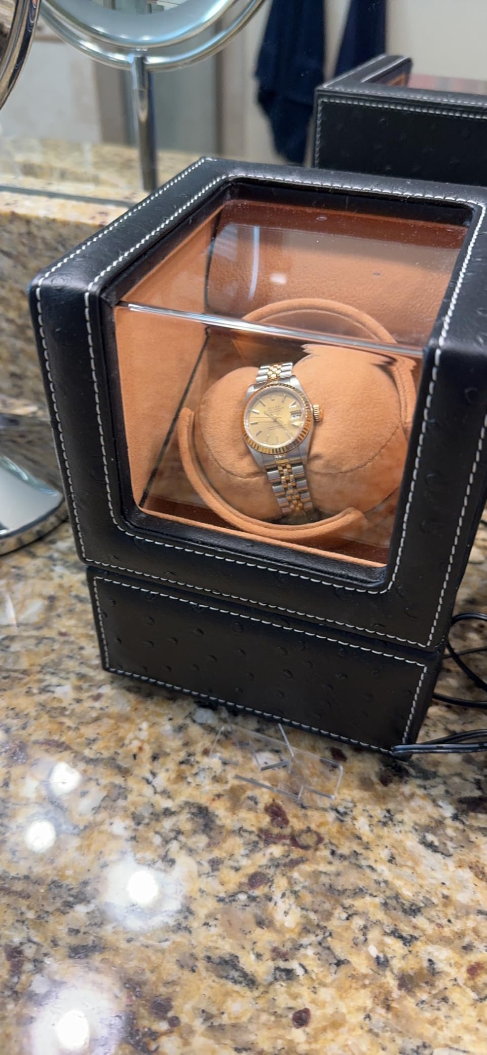 DRIKLUX Automatic Single Watch Winder, Black Ostrich Leather | For Rolex and Other Luxury Watches, Quiet Motor, Soft Flexible Watch Pillows of Camel Velvet customer photo 1