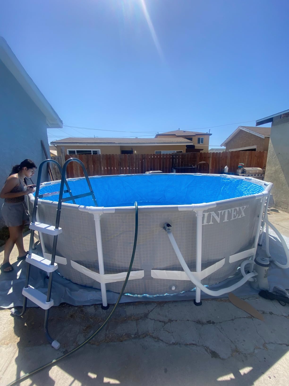 Intex Prism Frame 14ft x 42in Round Above Ground Swimming Pool Set w/Pump | 26719EH - 1000 GPH Cartridge Filter Pump, Ladder, Pool Cover & Ground Cloth Included - Reinforced Steel Frame customer photo 1