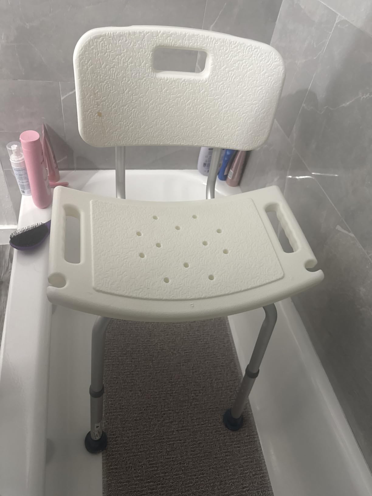 Vaunn Tool-Free Assembly Adjustable Shower Chair Spa Bathtub Seat Bench with Removable Back, Aluminum, White customer photo 2